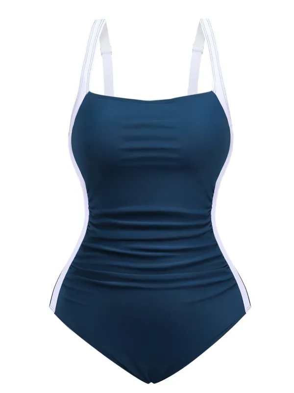 1950s Colorblock Tummy Control One-Piece Swimsuit sold by Retro Stage