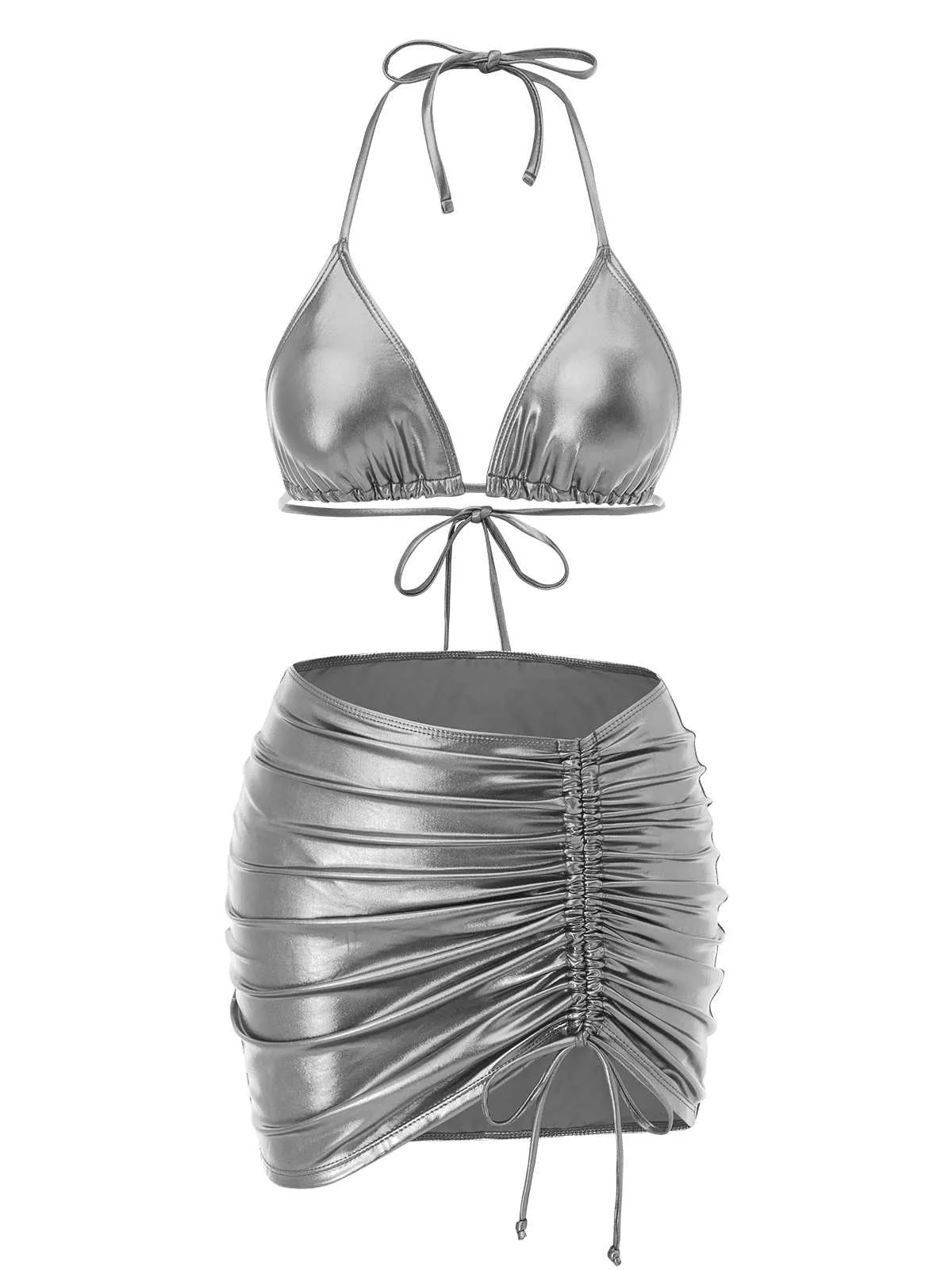 1970s Halter Metallic Bikini & Ruched Cover-Up sold by Retro Stage