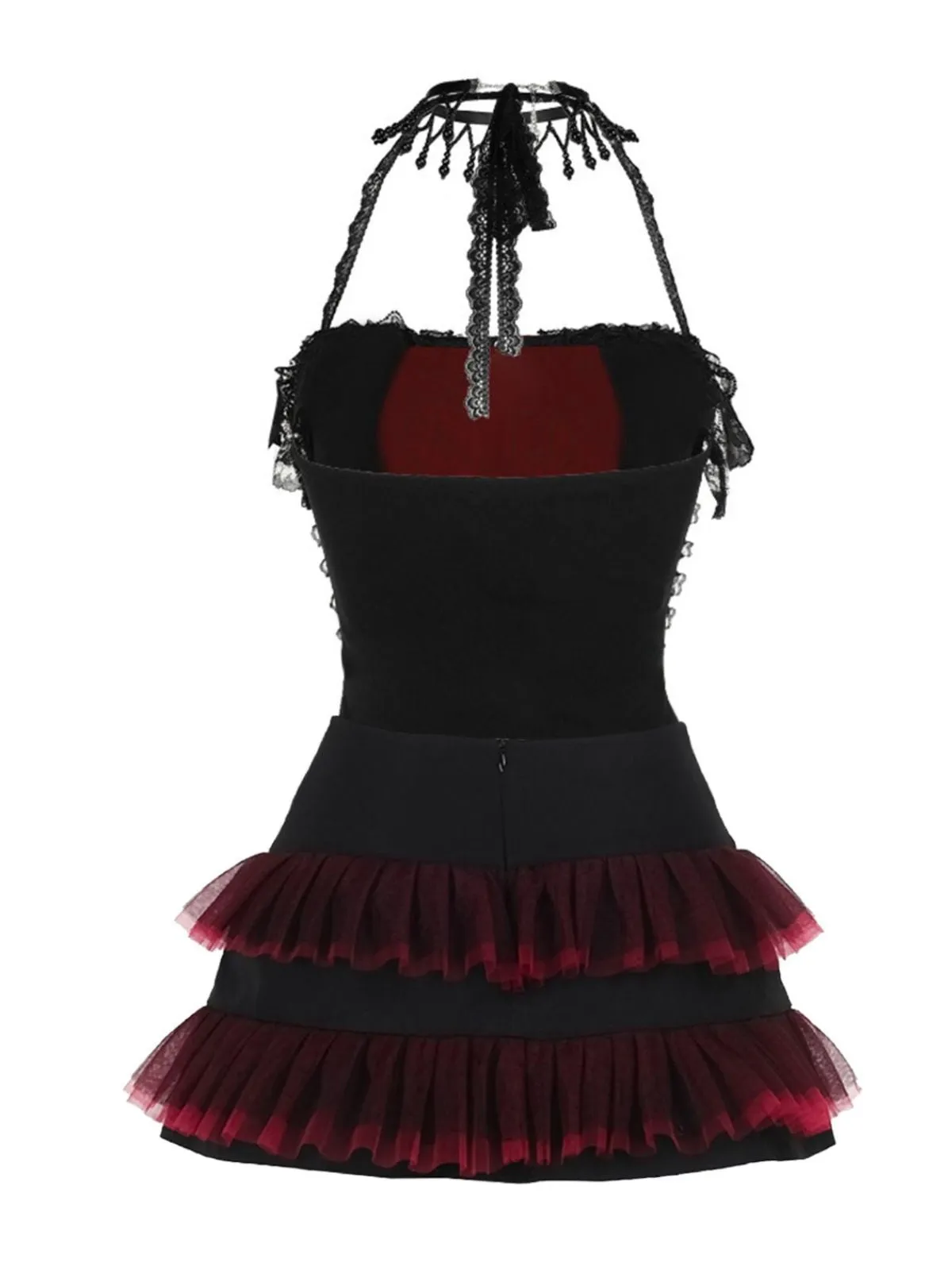 2PCS Black 1980s Gothic Steampunk Halter Cross Camisole & Mini Skirt sold by Retro Stage product image thumbnail 2