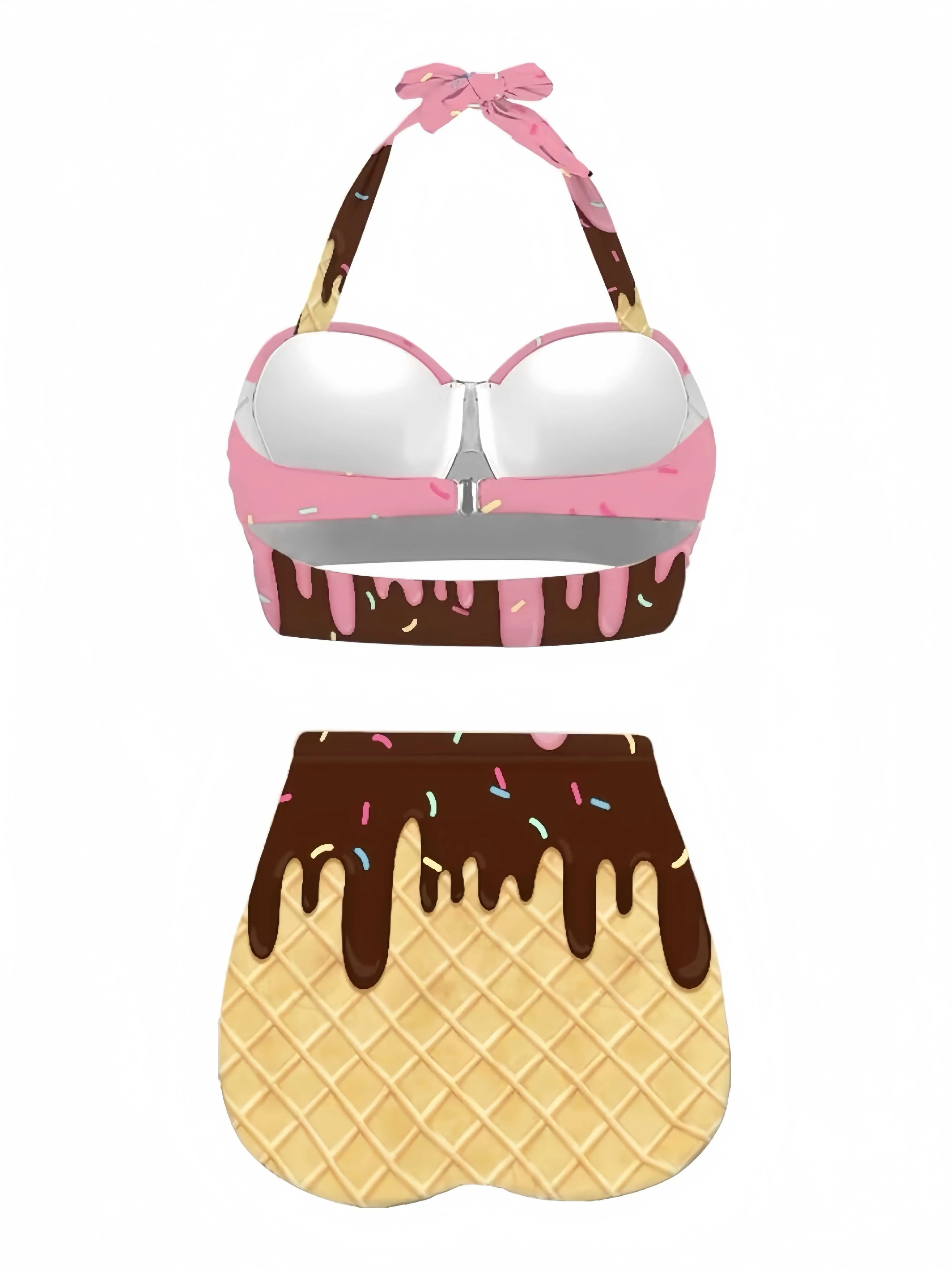 Pink 1970s Halter Ice-Cream Cone High-Waist Bikini sold by Retro Stage product image thumbnail 2