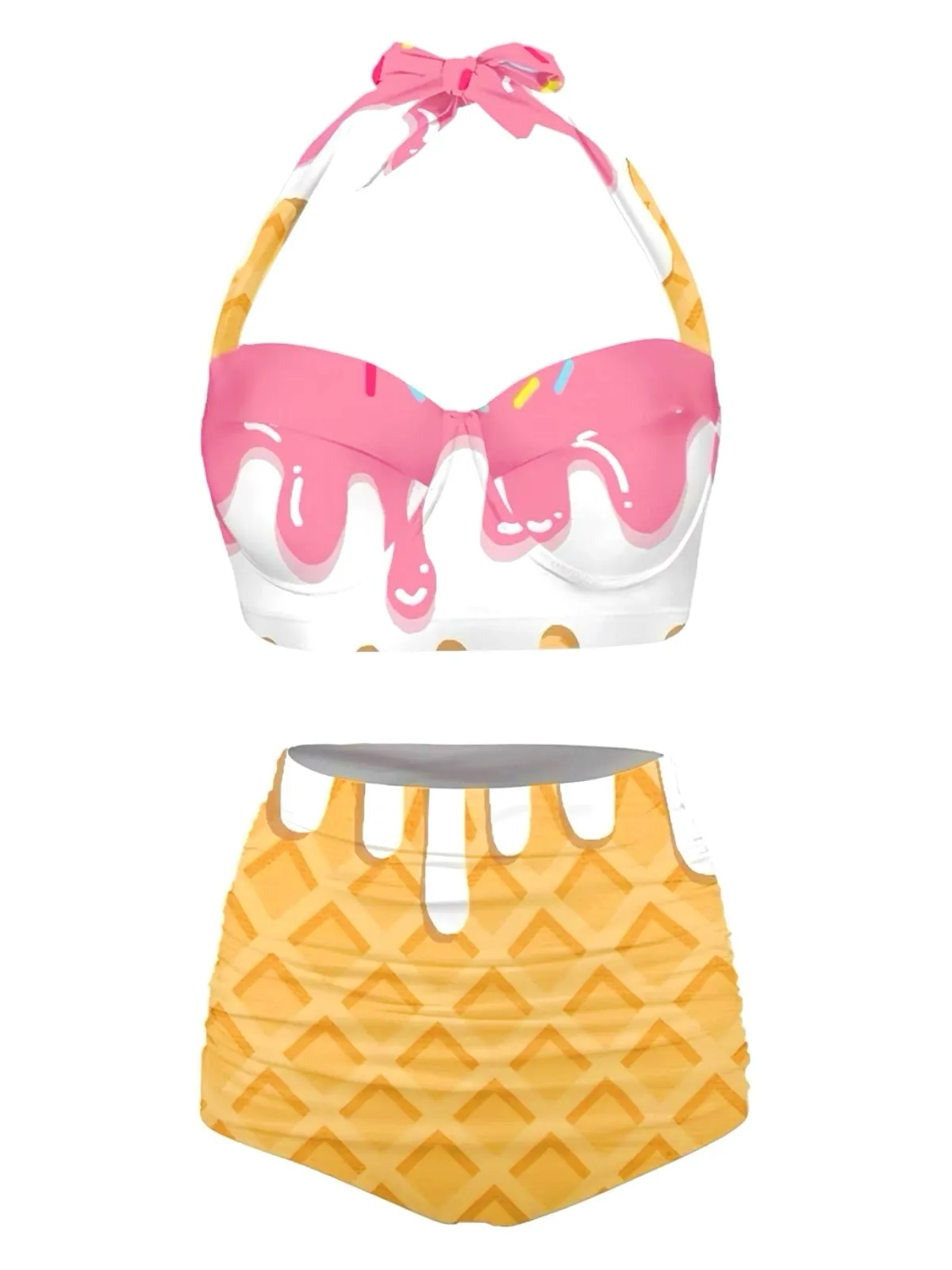 Pink 1970s Halter Ice-Cream Cone High-Waist Bikini sold by Retro Stage product image thumbnail 3