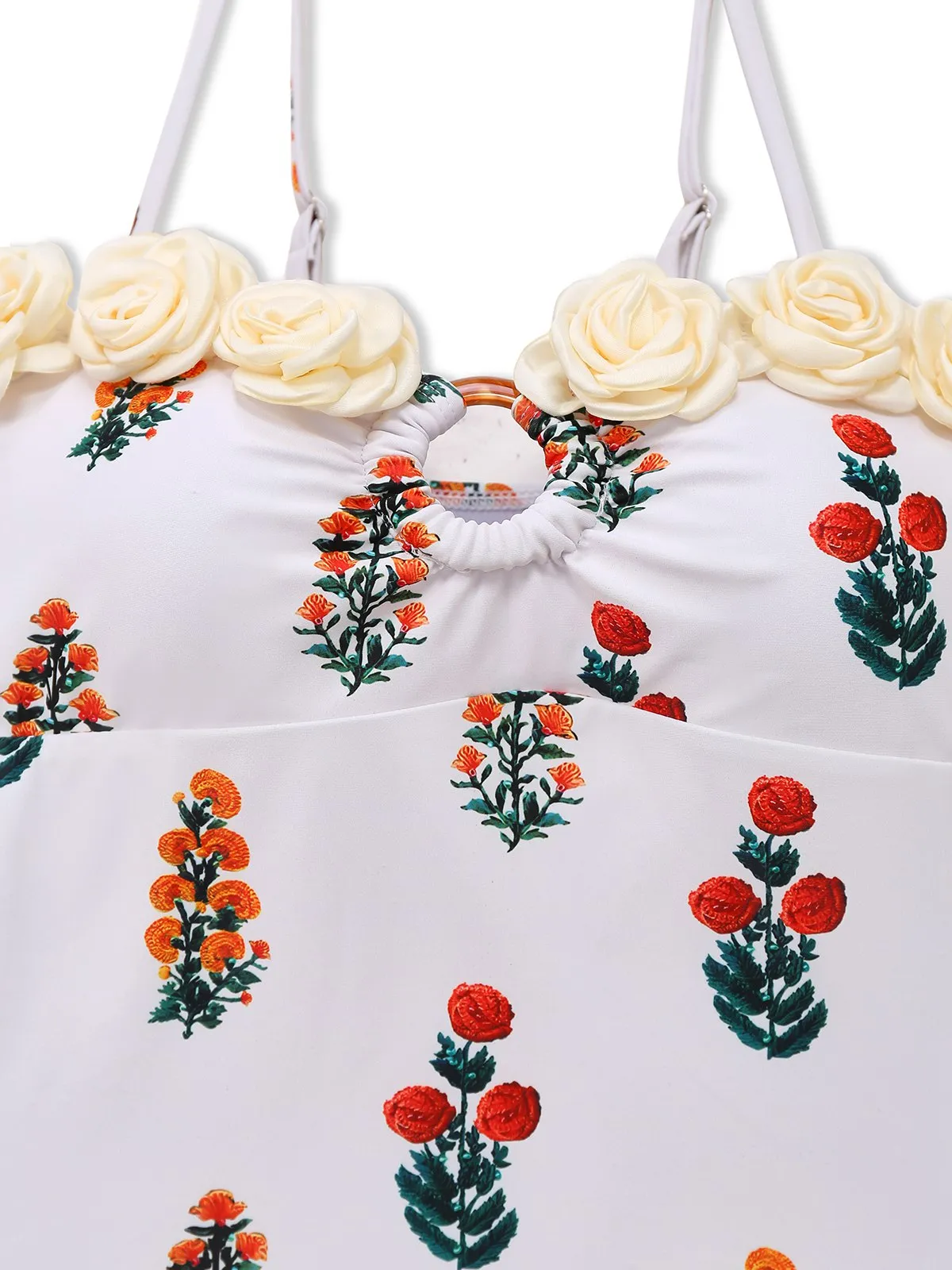 2PCS White 1960s 3D-Flower Spaghetti Straps Swimsuit & Cover-Up sold by Retro Stage product image thumbnail 4