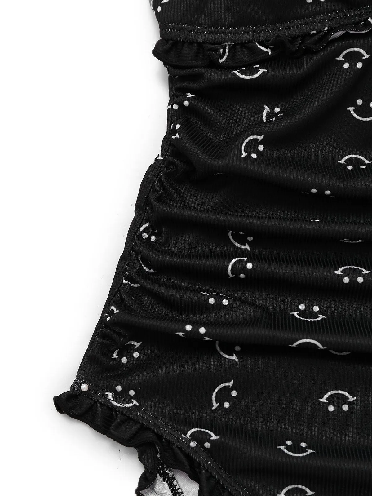 Black 1930s Smile Print Ruffles Spaghetti Straps One-Piece Swimsuit sold by Retro Stage product image thumbnail 4