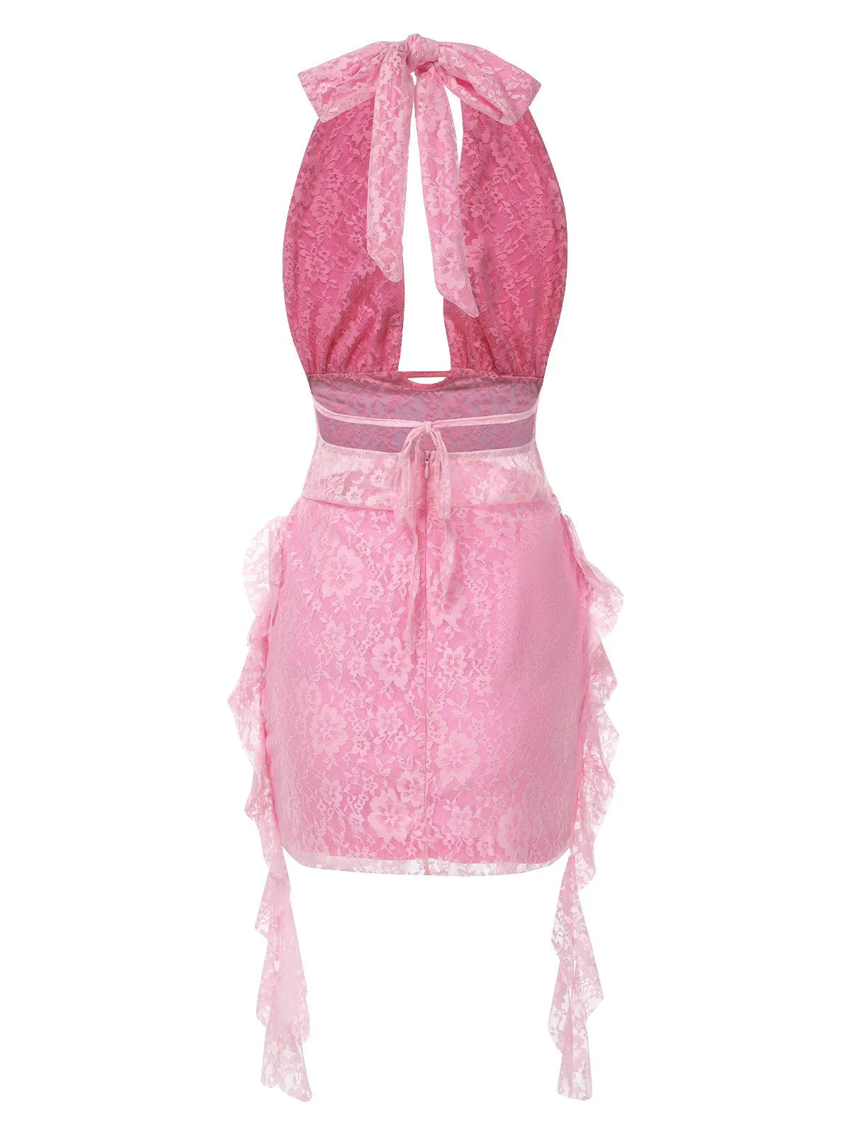 Pink 1960s Deep-V Halter Floral Lace Dress sold by Retro Stage product image thumbnail 2