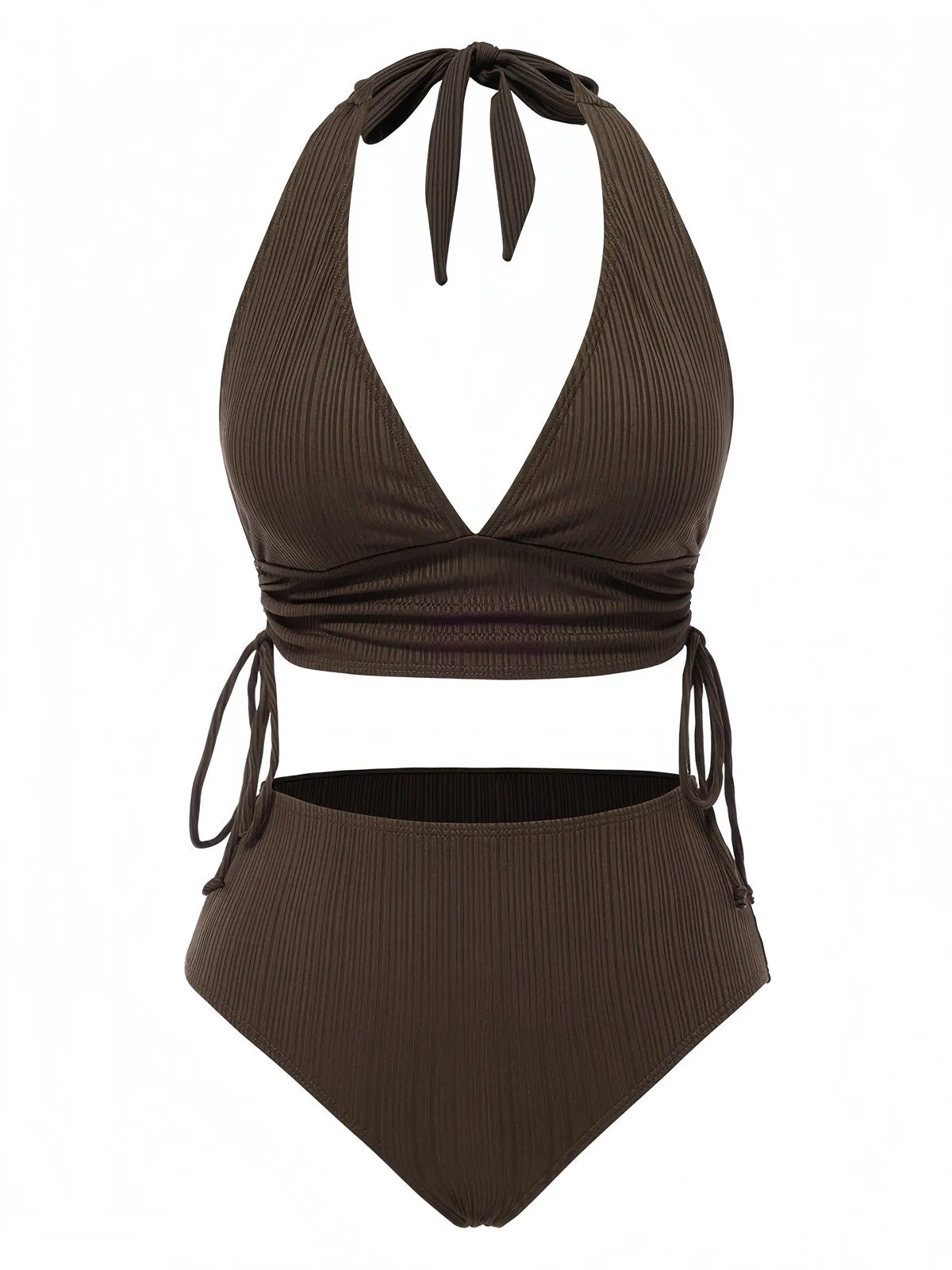 1930s Textured Fabric Solid Halter Lace-Up Swimsuit sold by Retro Stage