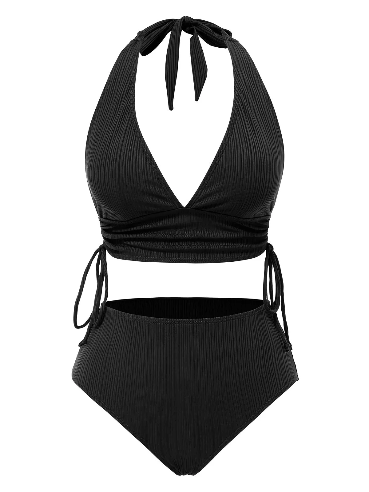 1930s Textured Fabric Solid Halter Lace-Up Swimsuit sold by Retro Stage product image thumbnail 4