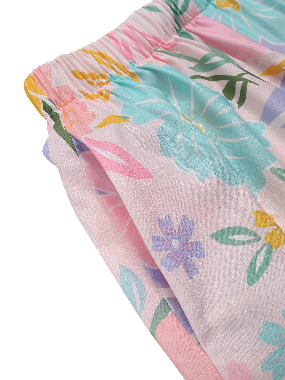 2PCS Pink 1960s Floral Print Ruffles Spaghetti Straps Camisole & Shorts sold by Retro Stage product image thumbnail 3