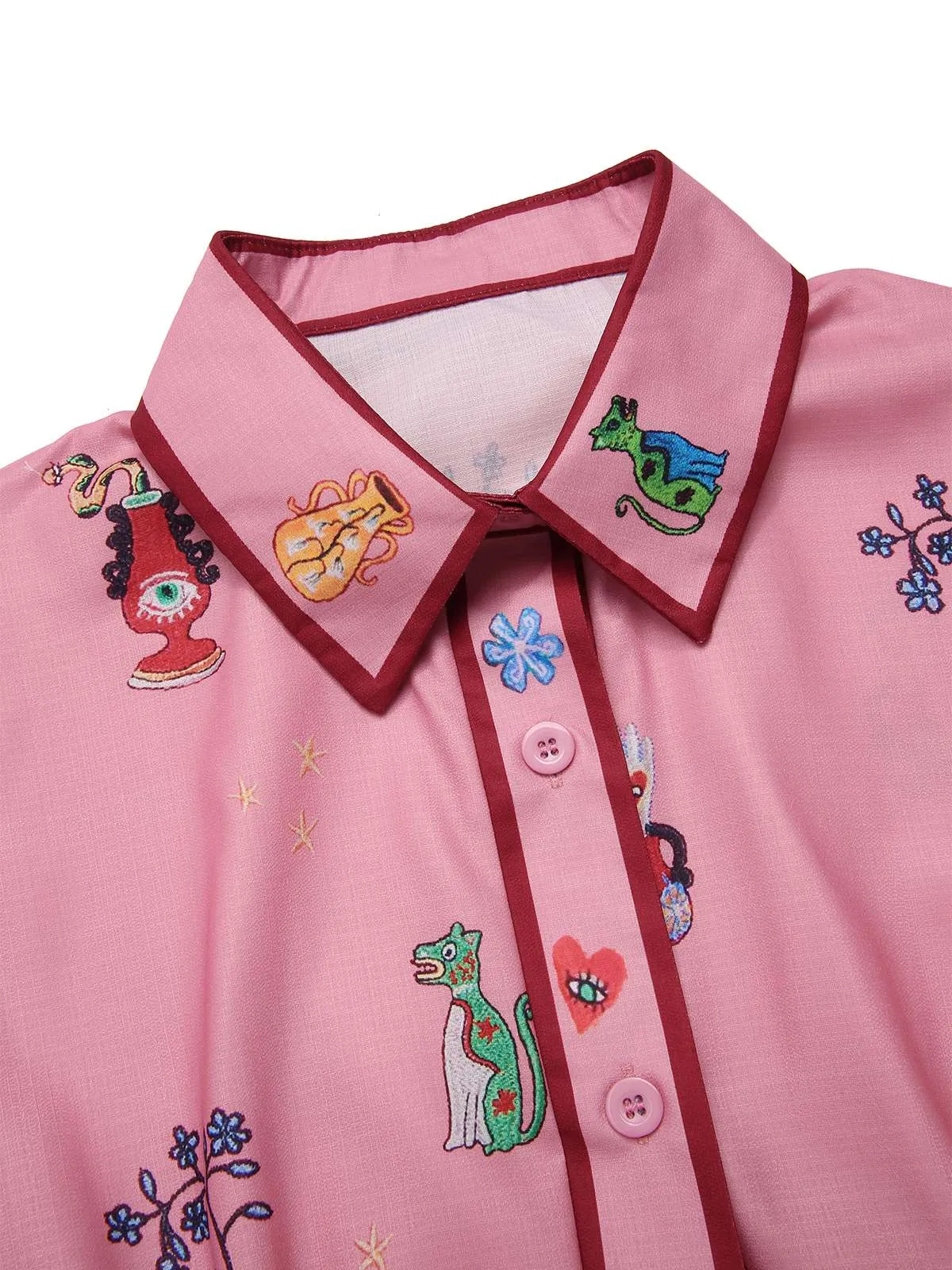 Pink 1960s Floral Print Lapel Belted Dress sold by Retro Stage product image thumbnail 3