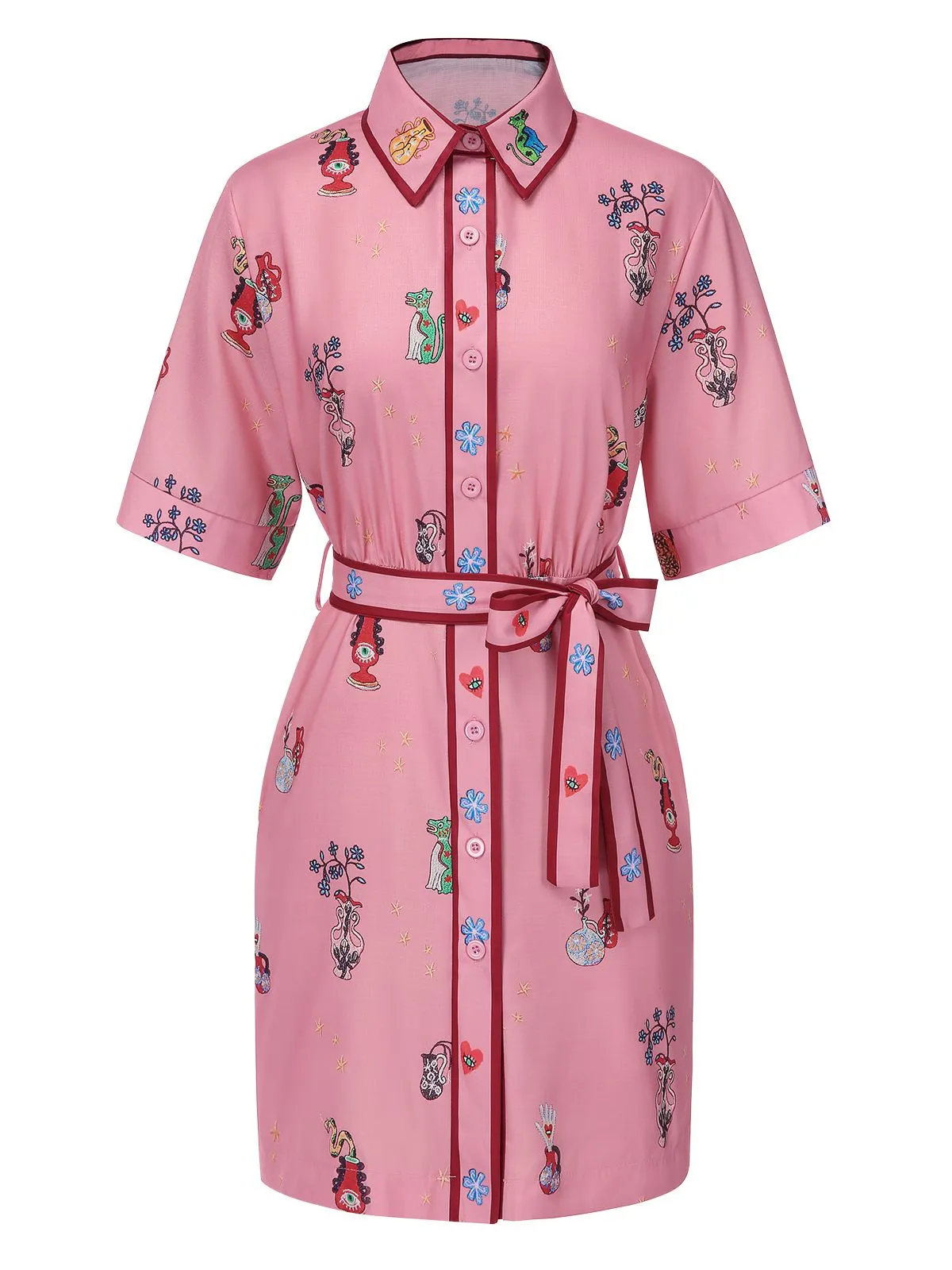 Pink 1960s Floral Print Lapel Belted Dress sold by Retro Stage
