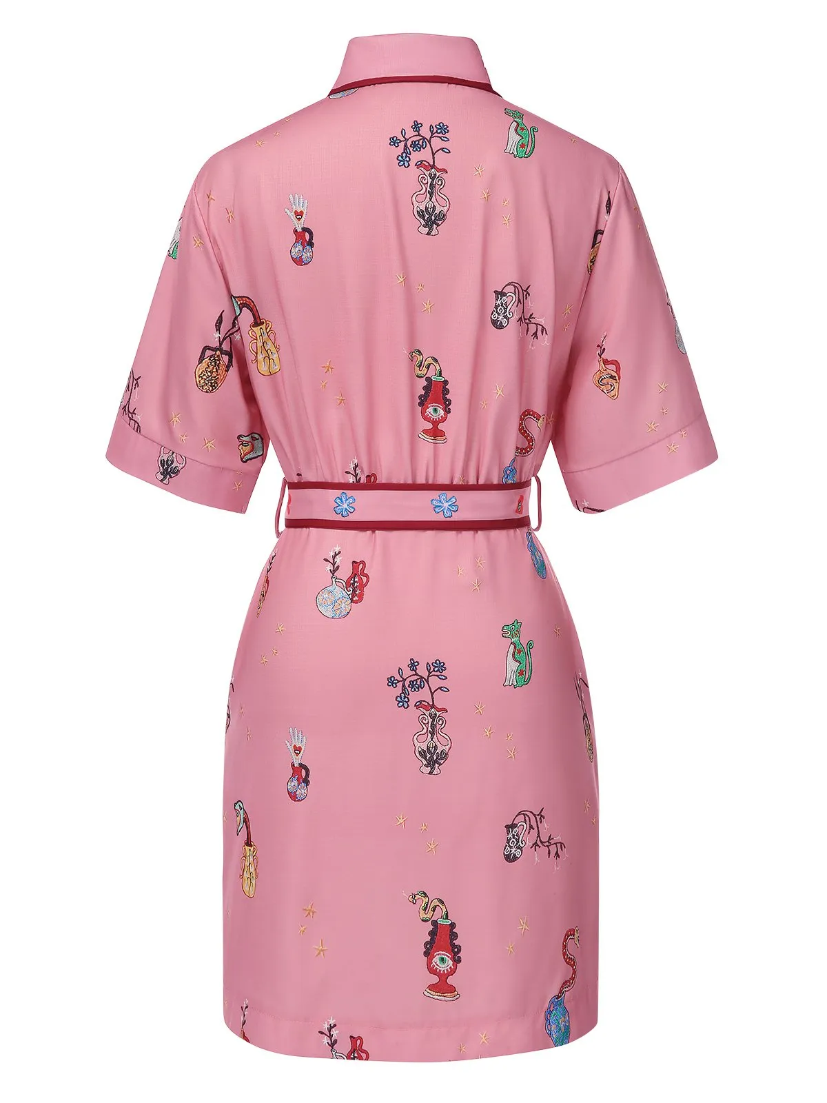 Pink 1960s Floral Print Lapel Belted Dress sold by Retro Stage product image thumbnail 2