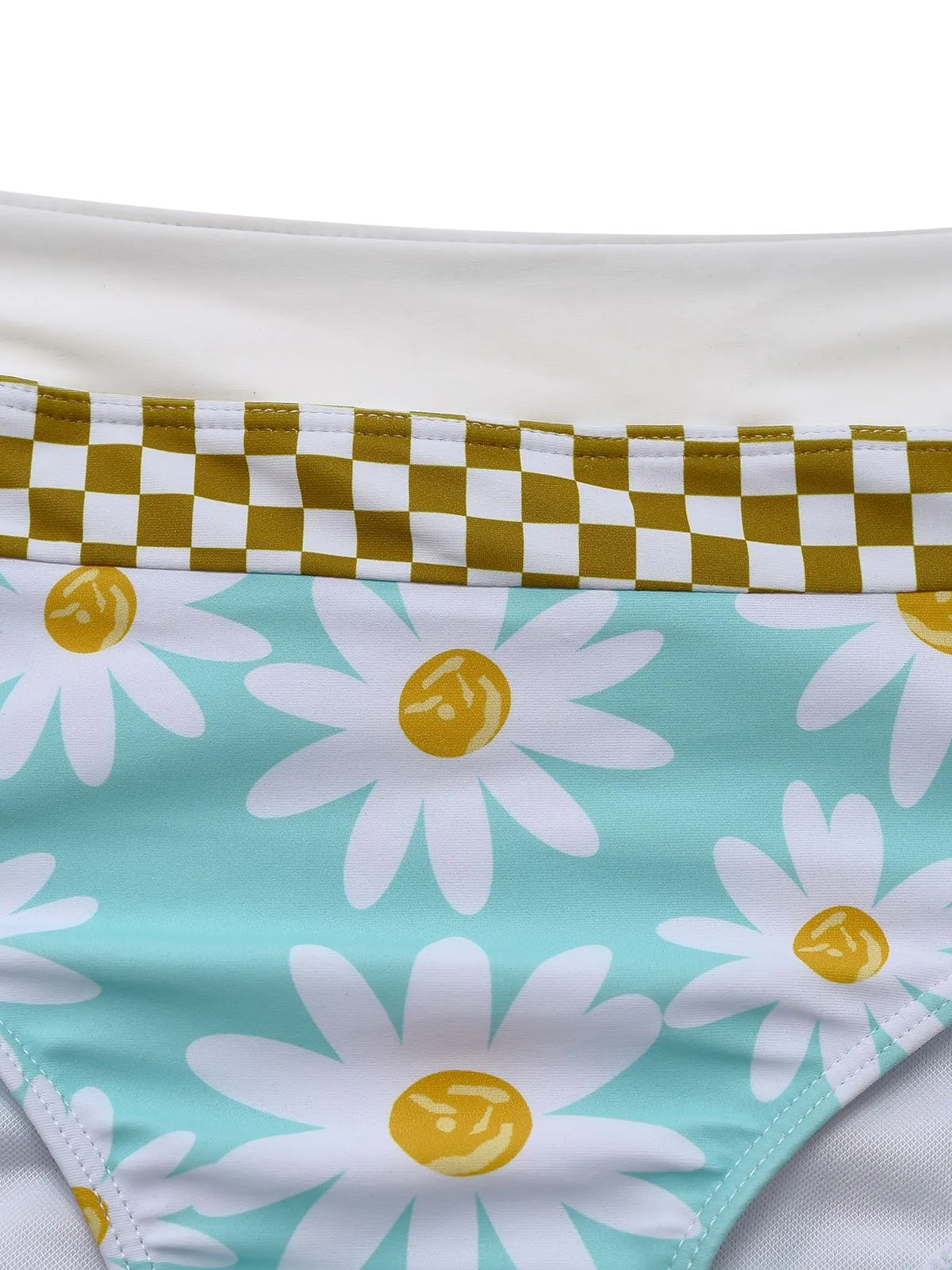 Blue 1960s Daisy Print Check Tankini Set sold by Retro Stage product image thumbnail 5