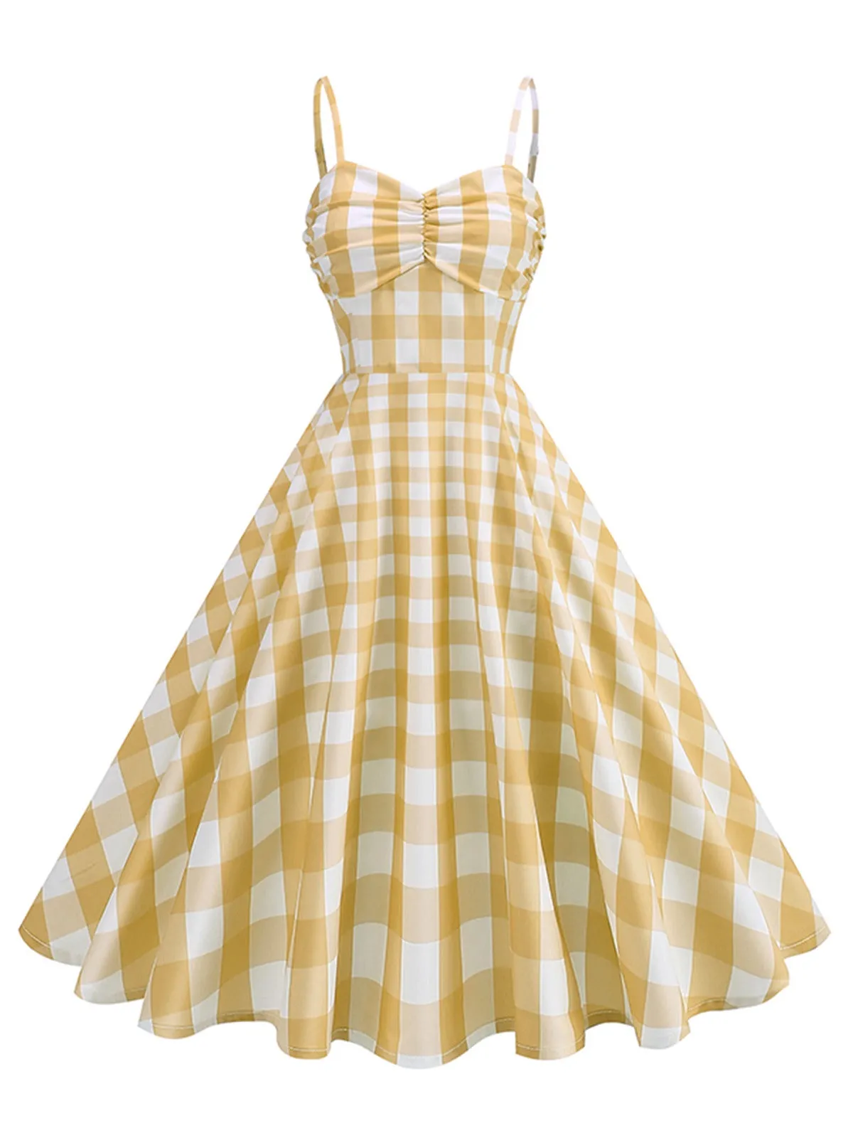 1950s Ruched Spaghetti Straps Gingham Plaid Dress sold by Retro Stage product image thumbnail 5