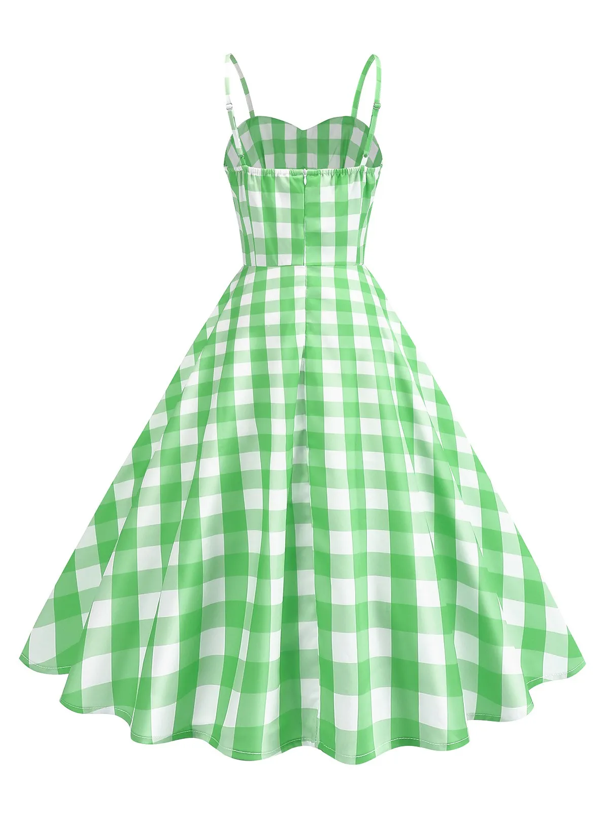 1950s Ruched Spaghetti Straps Gingham Plaid Dress sold by Retro Stage product image thumbnail 4