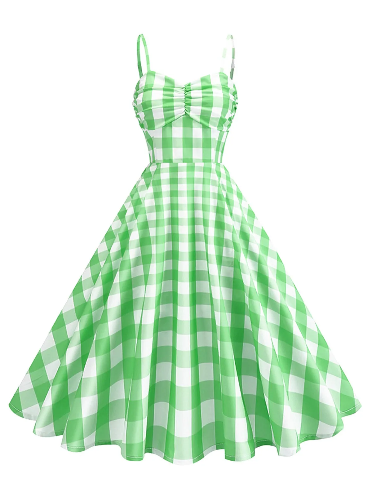 1950s Ruched Spaghetti Straps Gingham Plaid Dress sold by Retro Stage product image thumbnail 3