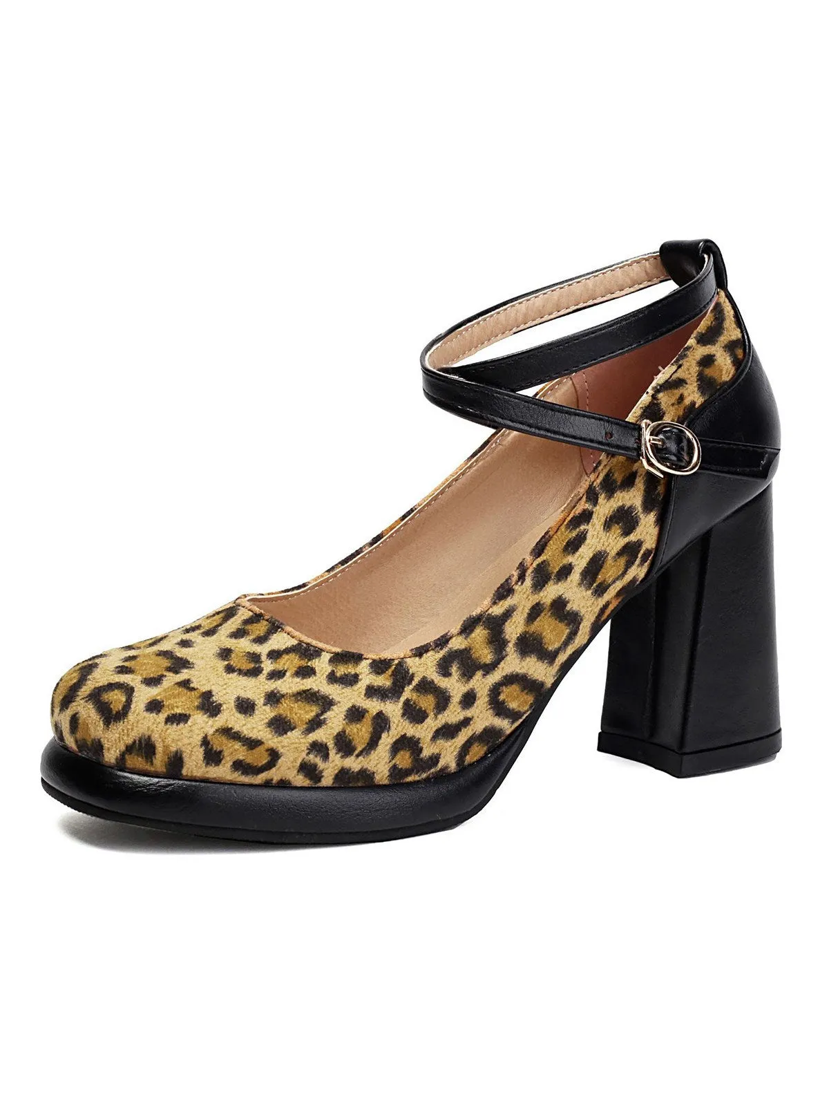 Vintage Leopard Criss-Cross Buckle Chunky Heels sold by Retro Stage