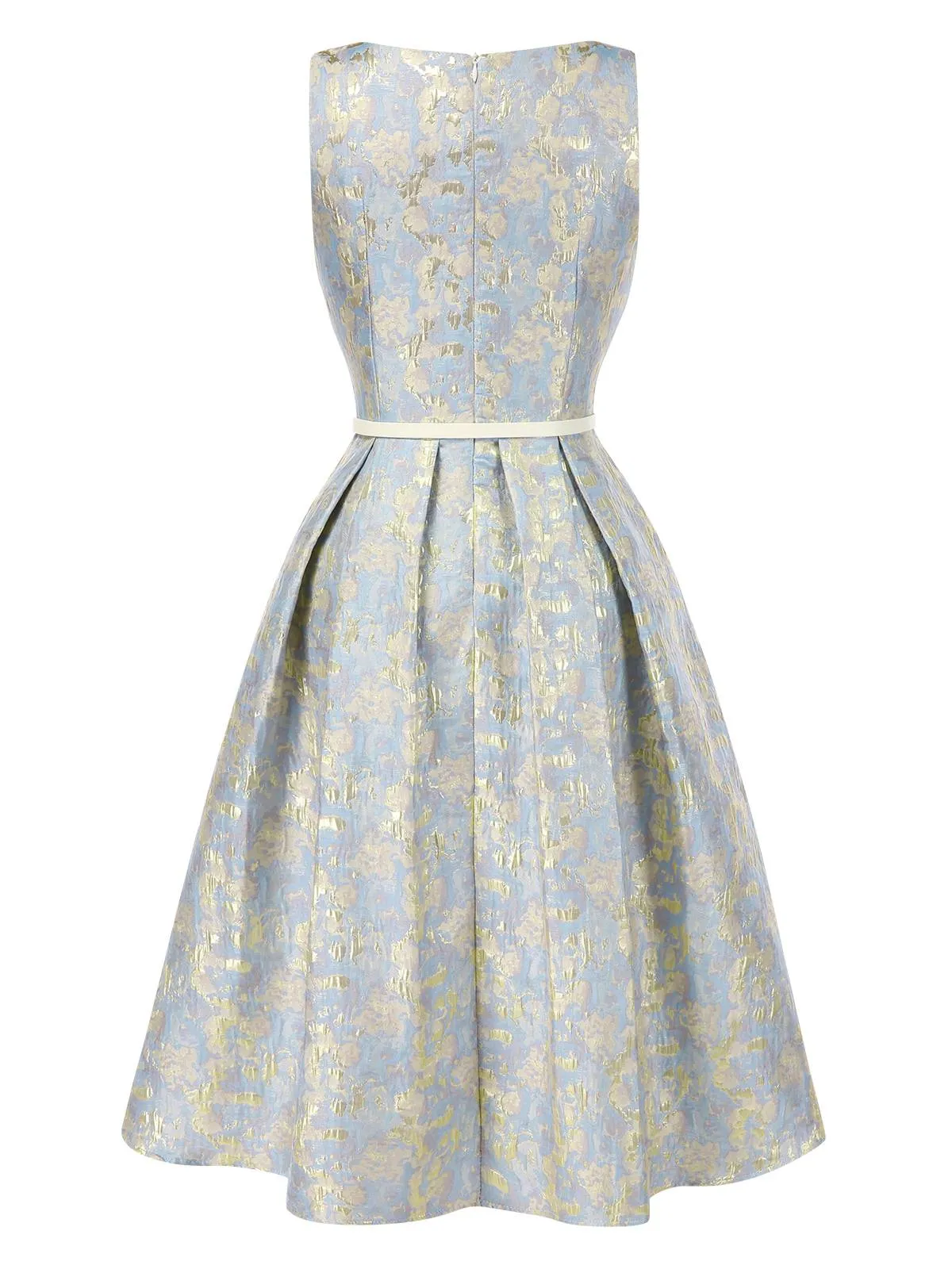 Light Blue 1950s Textured Floral Sleeveless Butterfly Dress sold by Retro Stage product image thumbnail 3