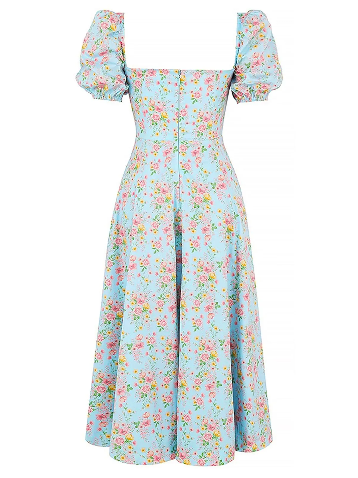 1940s Ditsy Floral Square Neck Slit Dress sold by Retro Stage product image thumbnail 3