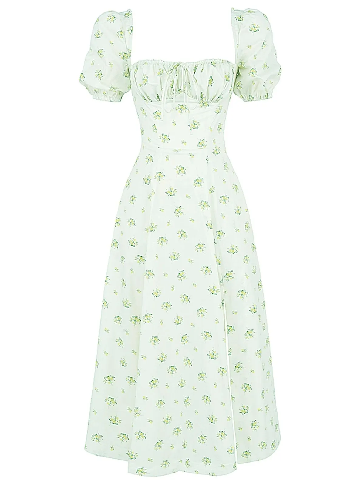 1940s Ditsy Floral Square Neck Slit Dress sold by Retro Stage product image thumbnail 4