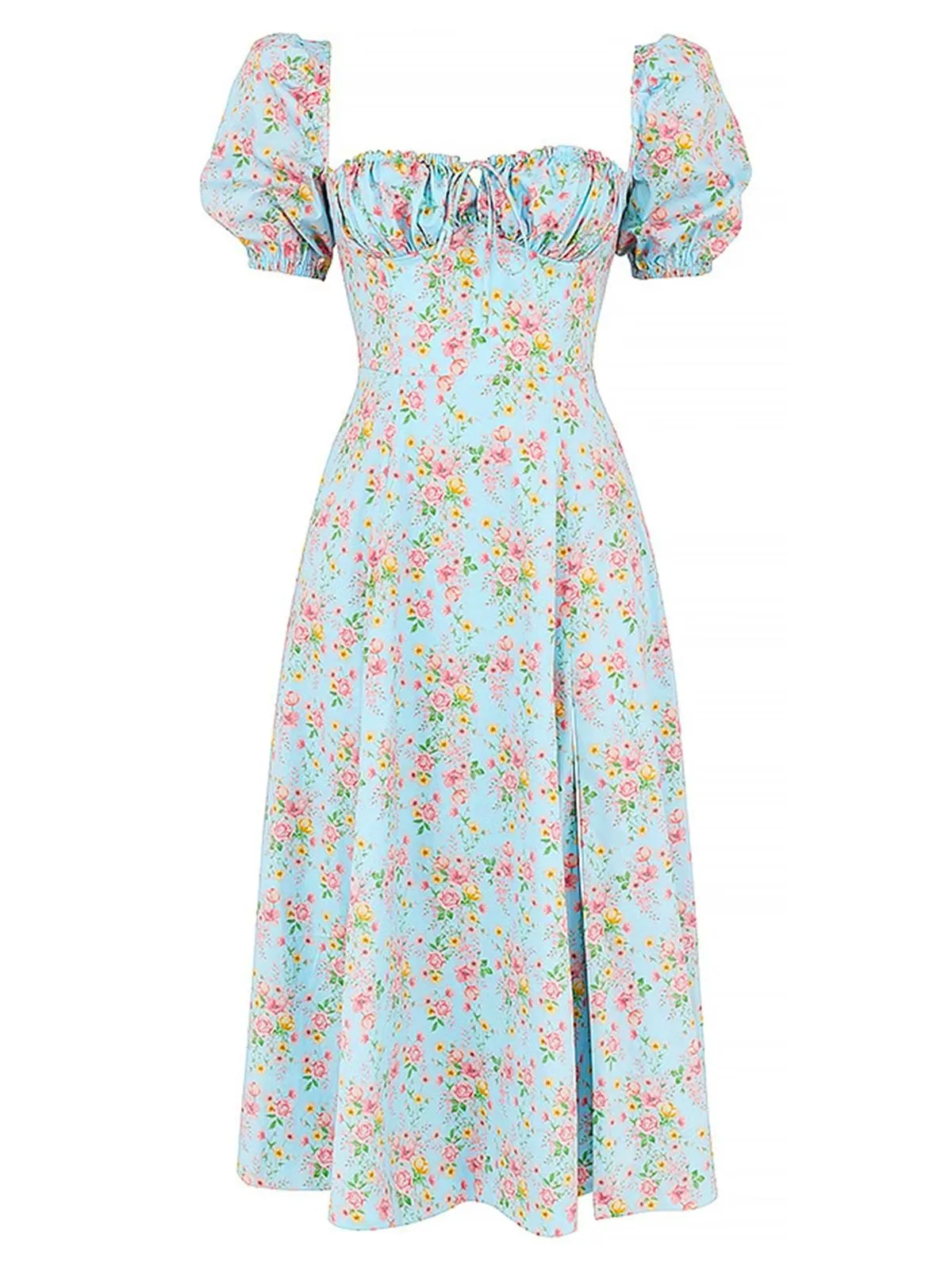 1940s Ditsy Floral Square Neck Slit Dress sold by Retro Stage