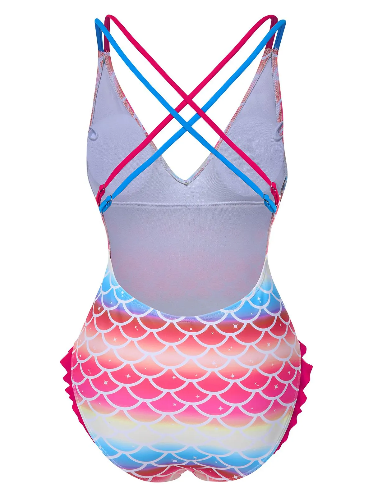 Rainbow 1970s Mermaid Scale Ruffle One-Piece Swimsuit sold by Retro Stage product image thumbnail 3