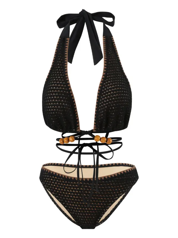 Black 1960s Knitted Beaded Bikini Set sold by Retro Stage