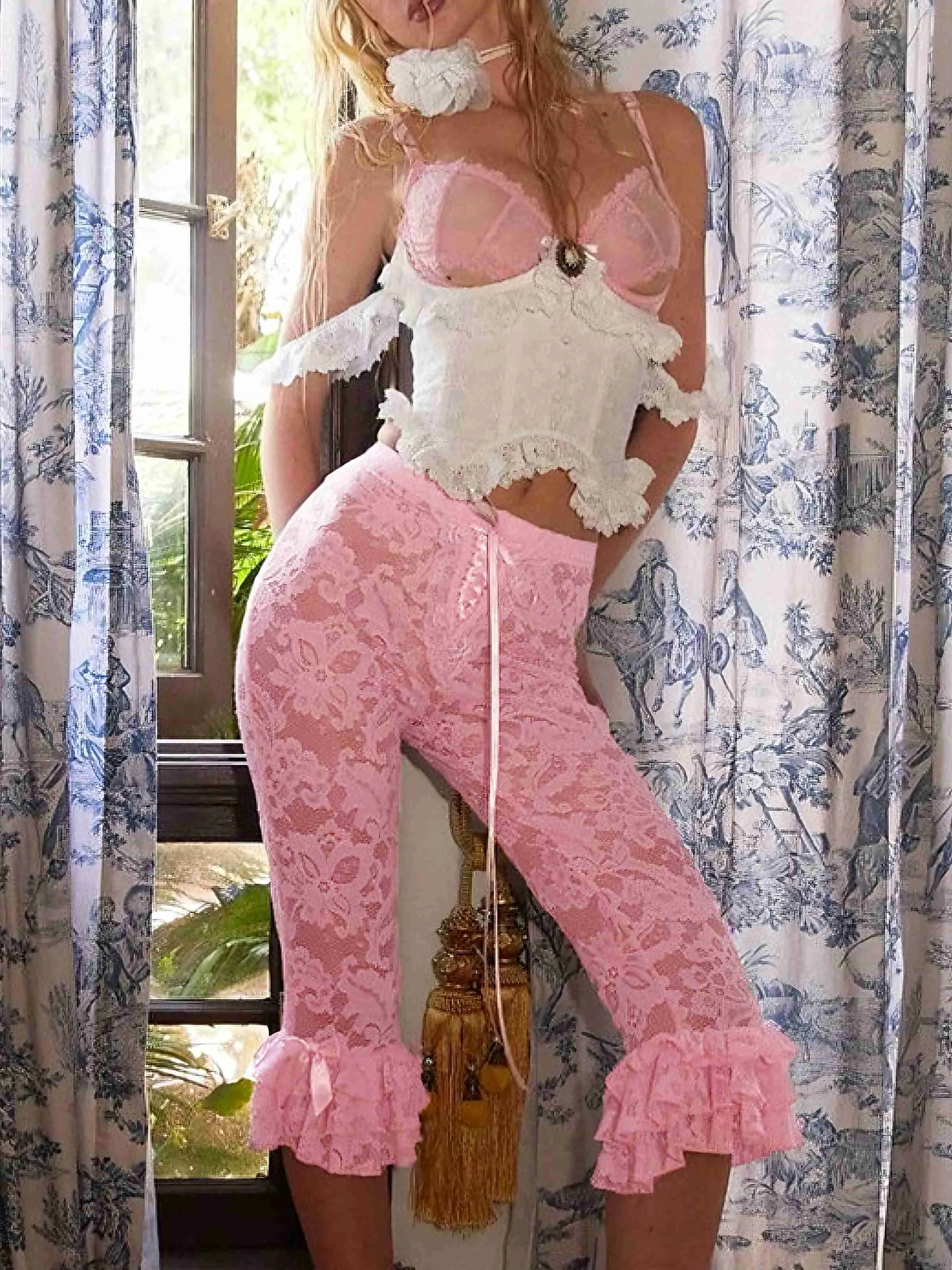 1950s Retro Lace Ruffles Capri Pants sold by Retro Stage product image thumbnail 2