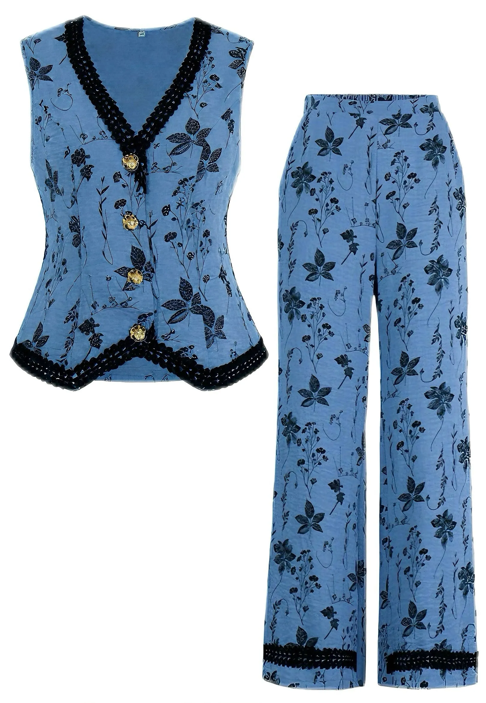 2PCS 1940s Floral Hem V-Neck Vest & Pants sold by Retro Stage product image thumbnail 3