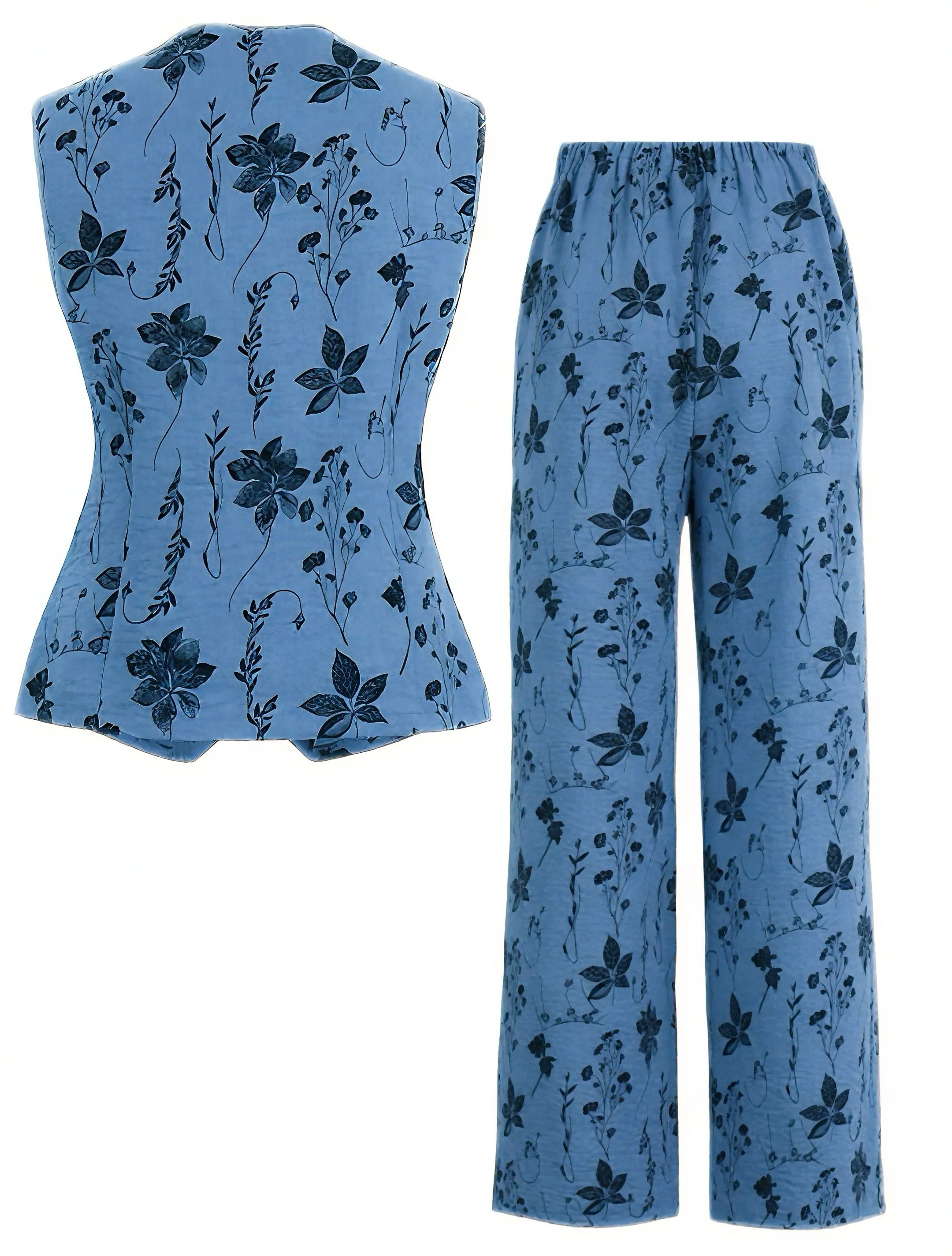 2PCS 1940s Floral Hem V-Neck Vest & Pants sold by Retro Stage product image thumbnail 4