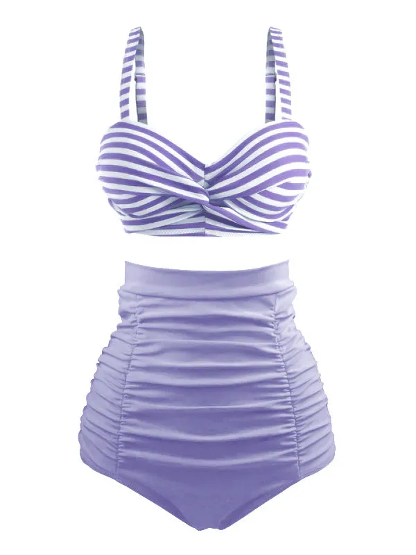 1940s Striped Colorblock Vintage Bikini Set sold by Retro Stage