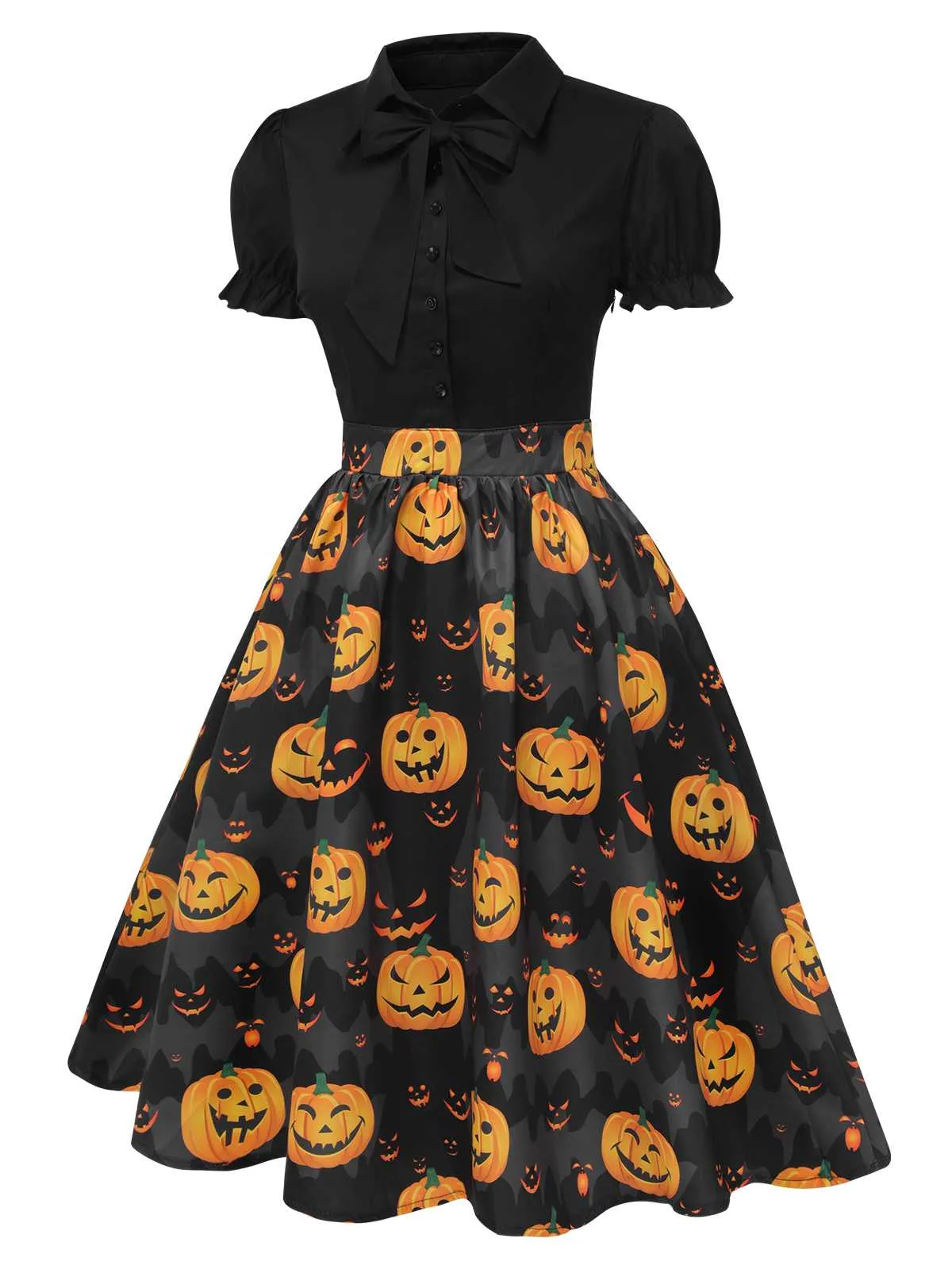1950s Halloween Pumpkin Bow Tie Dress sold by Retro Stage product image thumbnail 3