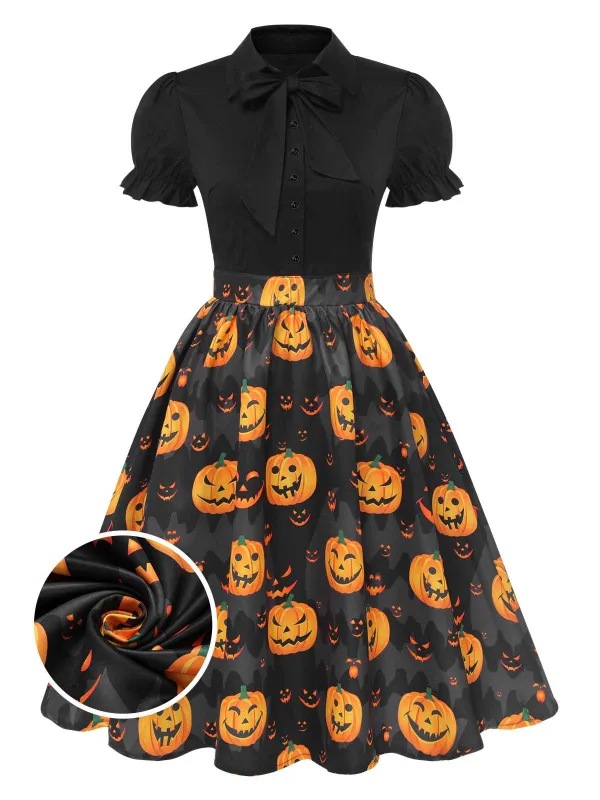 1950s Halloween Pumpkin Bow Tie Dress sold by Retro Stage