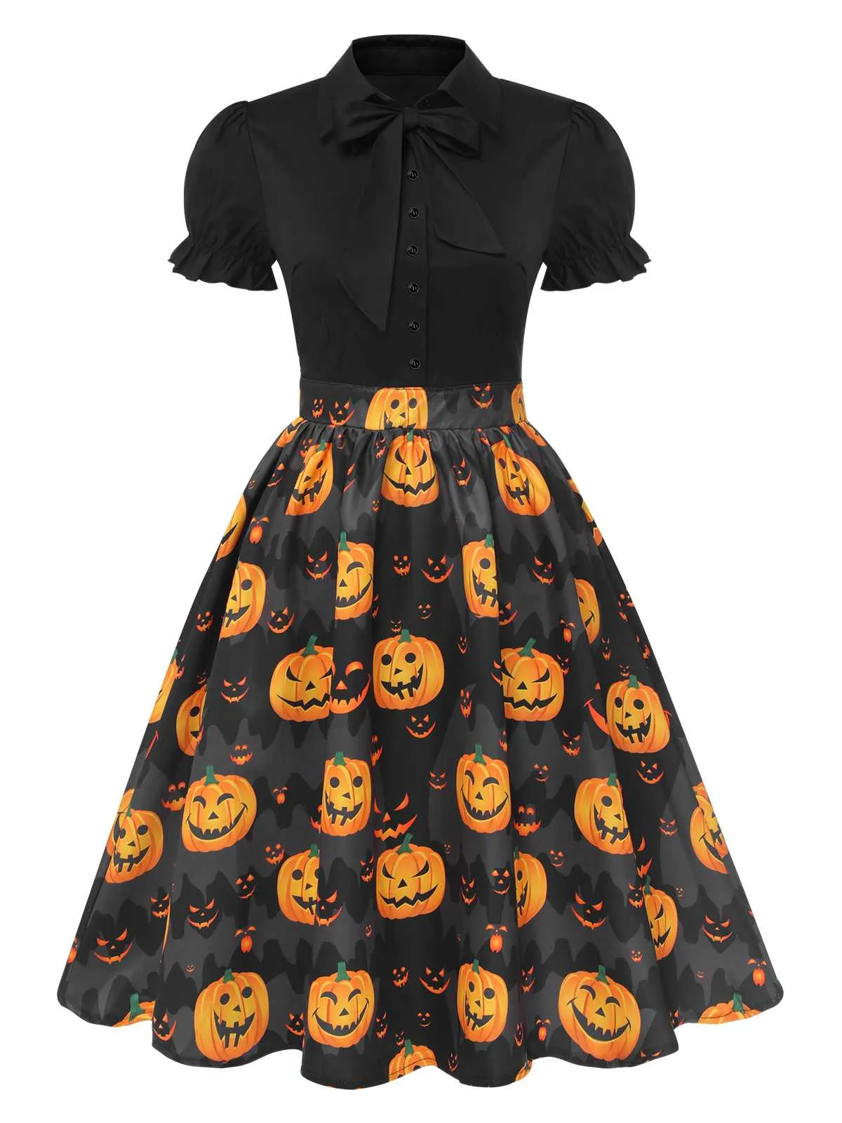 1950s Halloween Pumpkin Bow Tie Dress sold by Retro Stage product image thumbnail 2