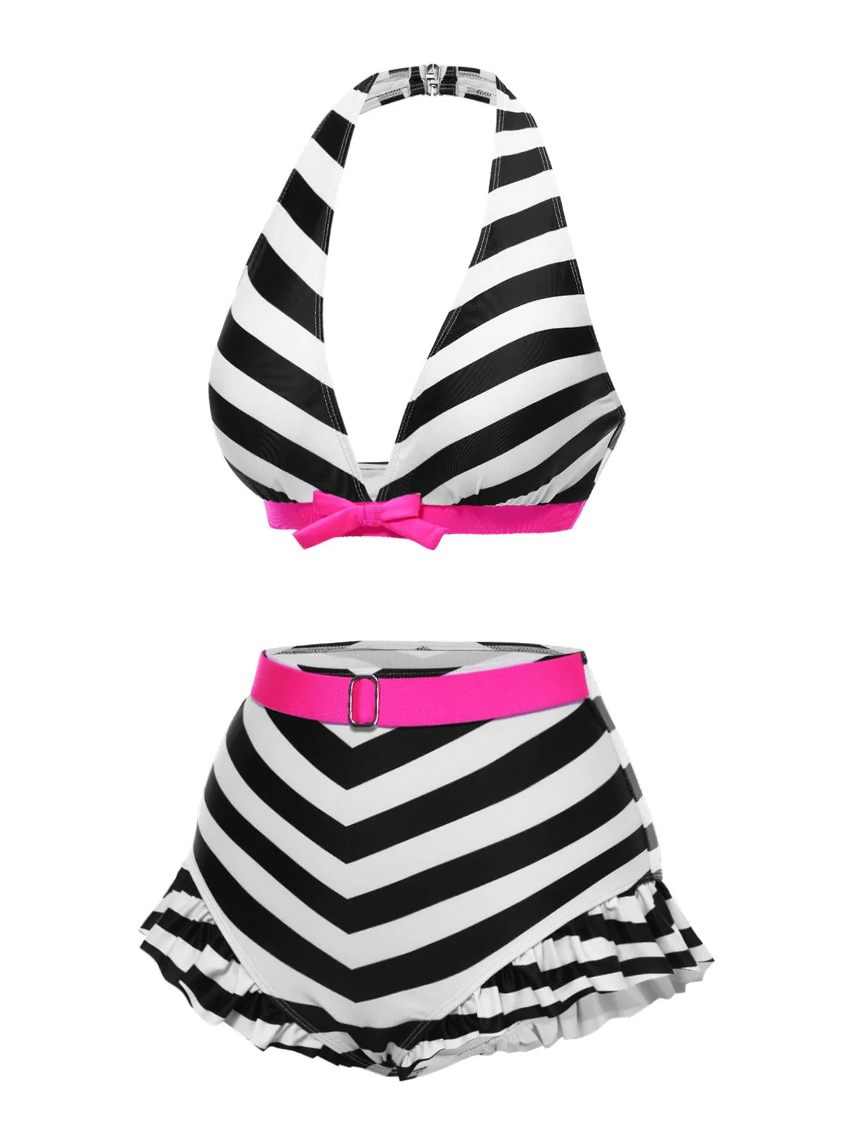 Rainbow 1950s Contrast Bow Ruffle Stripes Bikini sold by Retro Stage product image thumbnail 5