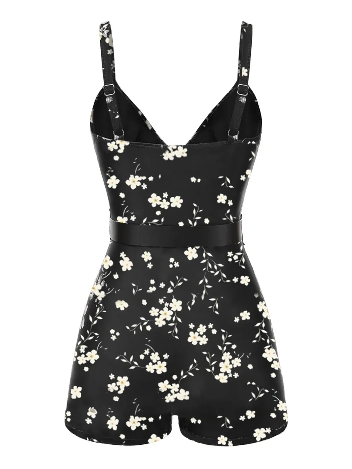 Black 1940s Floral Boxer Straps Swimsuit sold by Retro Stage product image thumbnail 3