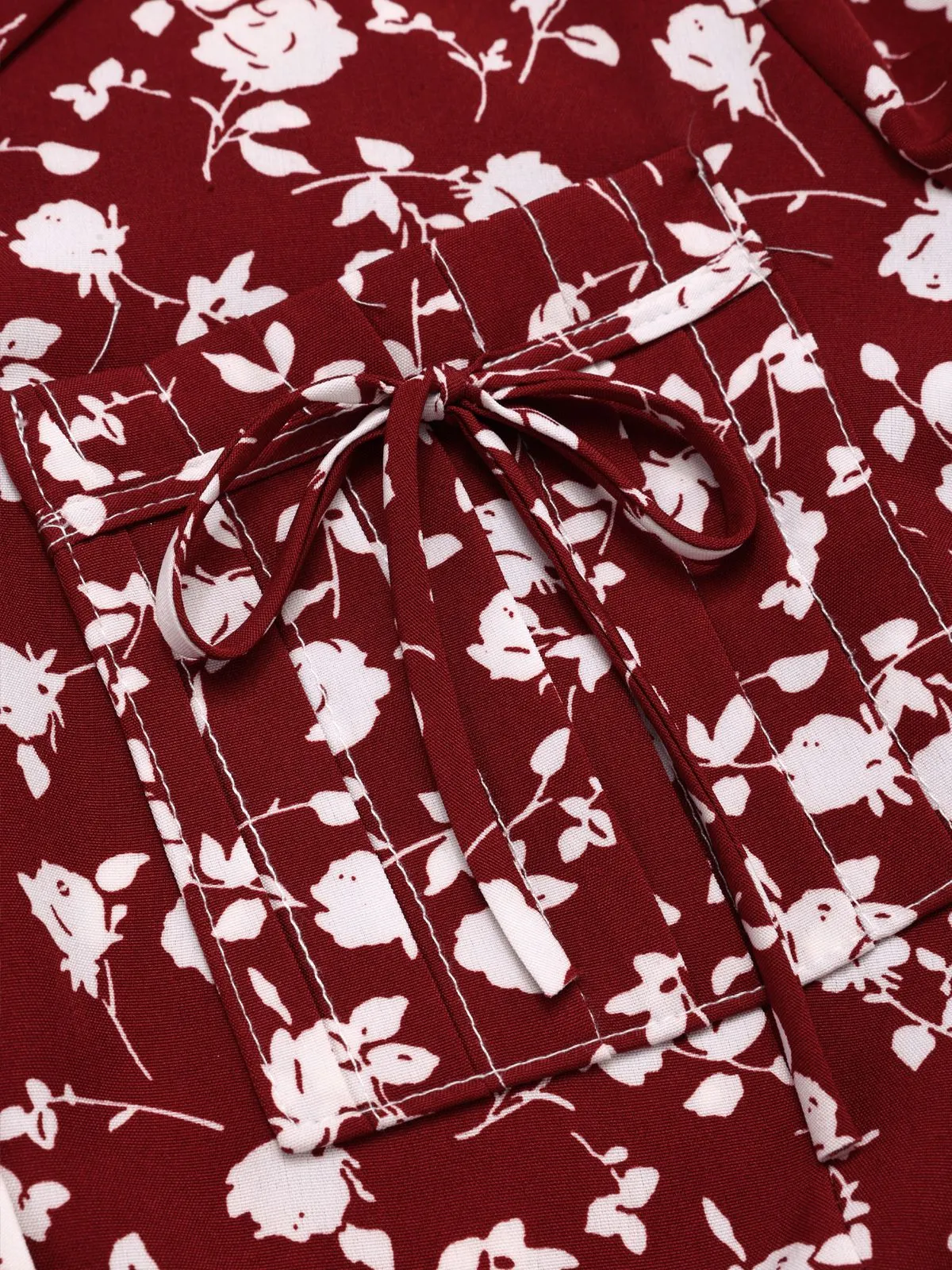 Red 1940s Lapel Buttons Ditsy Floral Dress sold by Retro Stage product image thumbnail 5