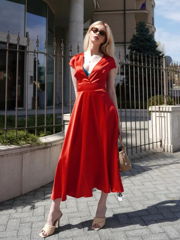 1930s Solid Deep V-Neck Satin Dress sold by Retro Stage