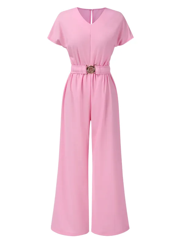 1950s Solid V-Neck Belted Jumpsuit sold by Retro Stage