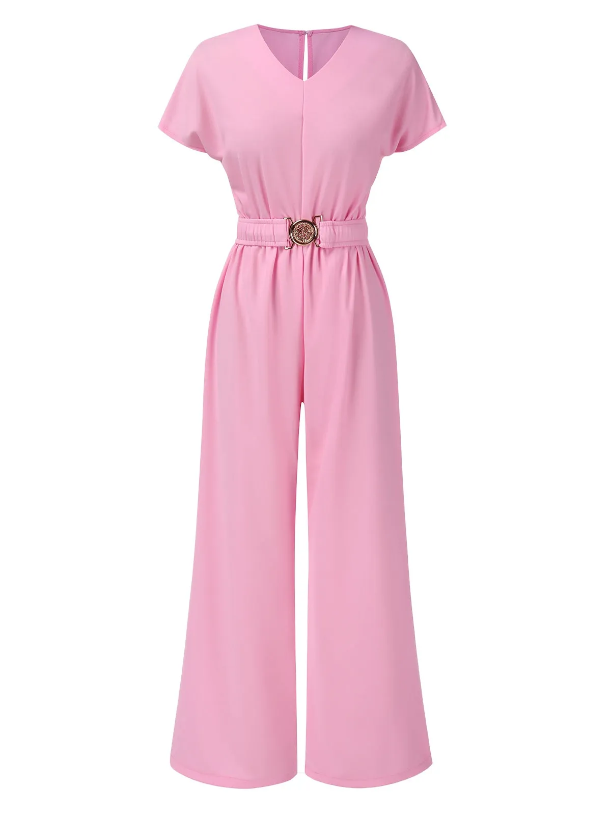 1950s Solid V-Neck Belted Jumpsuit sold by Retro Stage