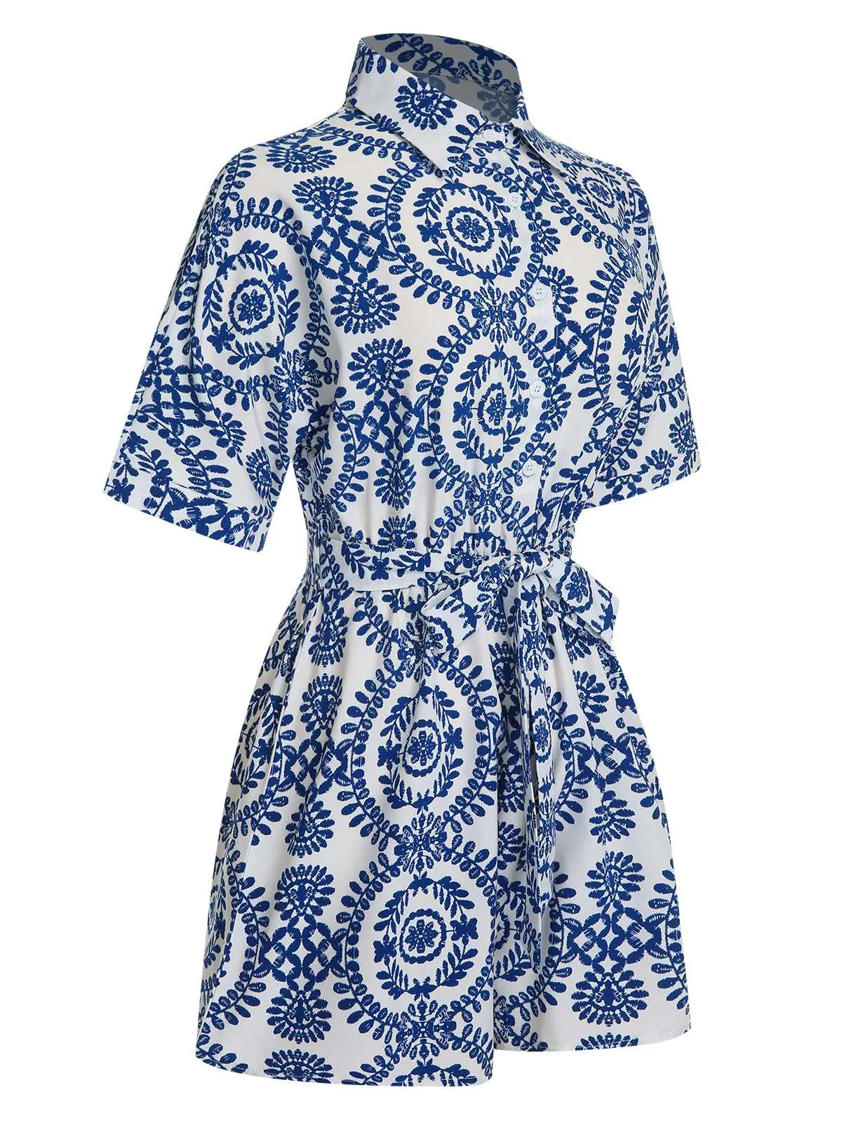 1950s Shirt Neck Print Belted Romper sold by Retro Stage product image thumbnail 4