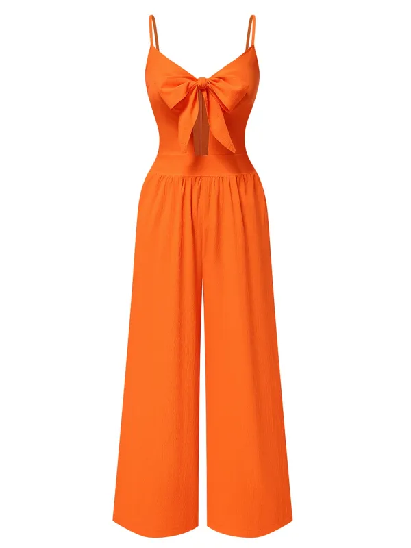 1940s Solid V-Neck Hollow-Out Bow Straps Jumpsuit sold by Retro Stage