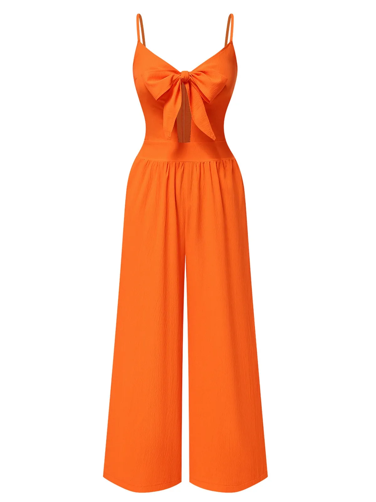 1940s Solid V-Neck Hollow-Out Bow Straps Jumpsuit sold by Retro Stage