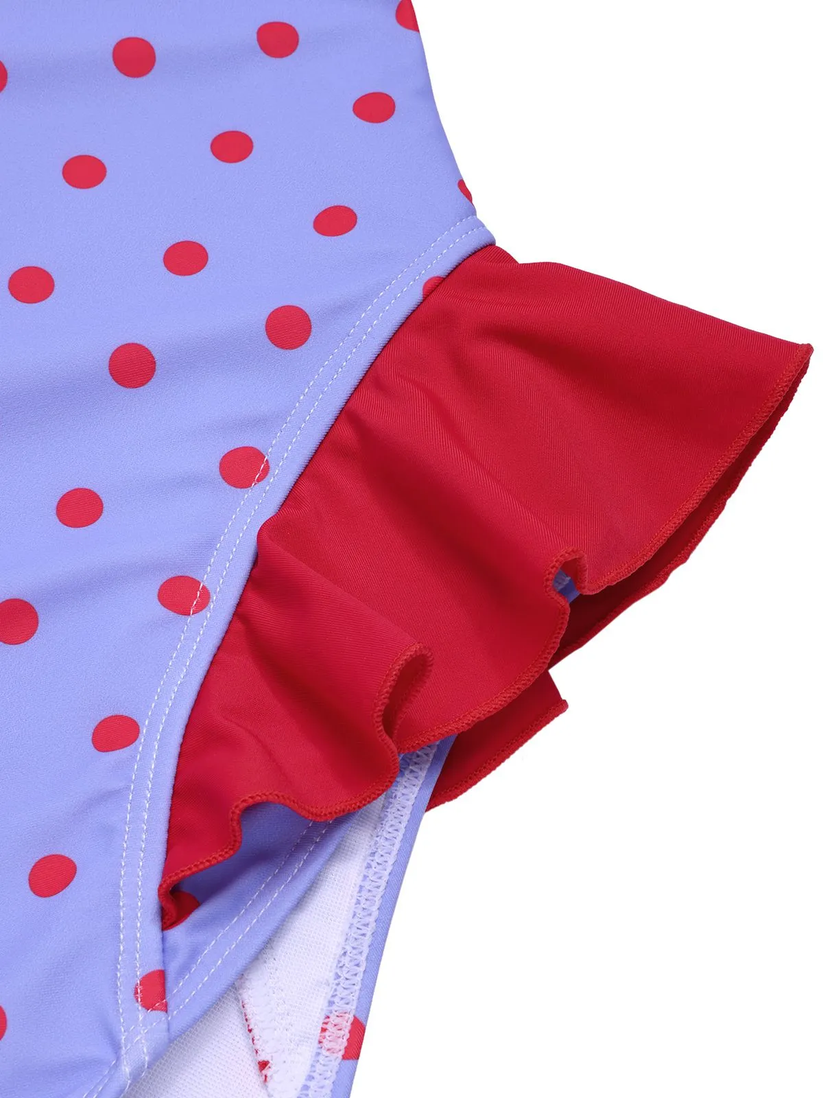 Purple 1950s Polka Dots Ruffles One-Piece Swimsuit sold by Retro Stage product image thumbnail 3
