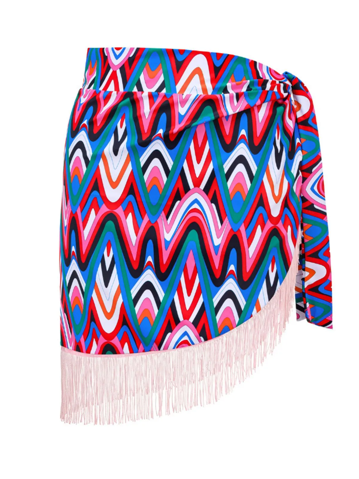 3PCS 1970s Fringe Print Lace-up Halter Bikini Set & Cover Up sold by Retro Stage product image thumbnail 4