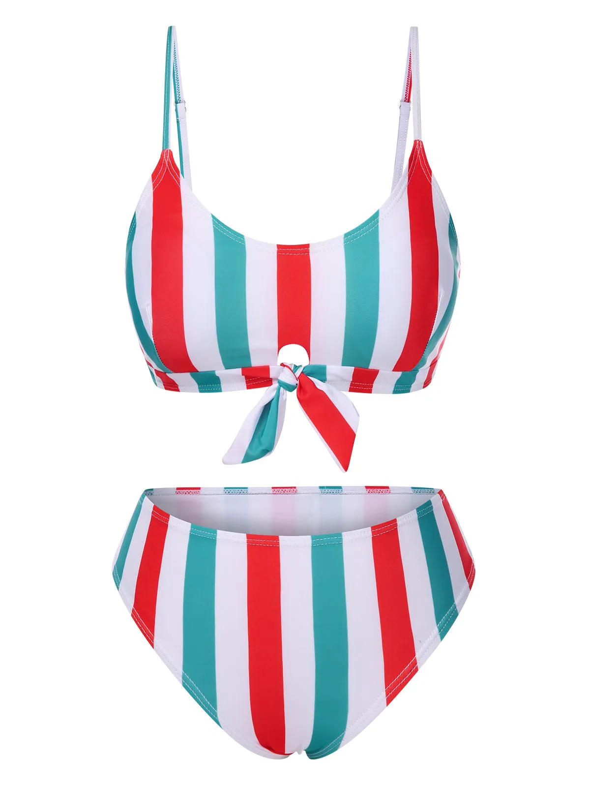 1940s Spaghetti Strap Bow Contrast Stripes Bikini sold by Retro Stage