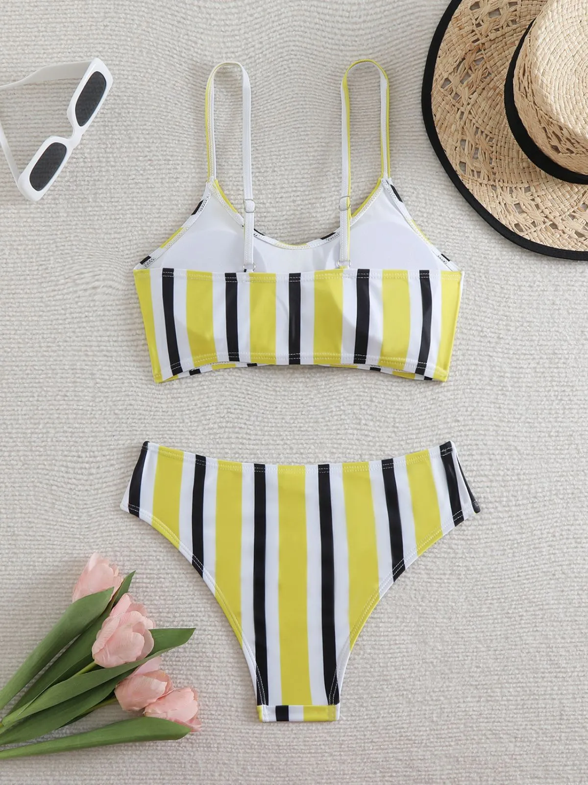 1940s Spaghetti Strap Bow Contrast Stripes Bikini sold by Retro Stage product image thumbnail 5