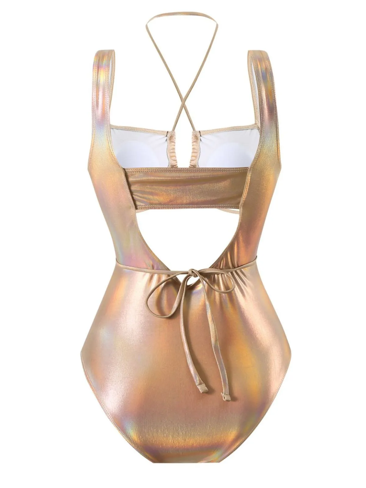 1970s Halter Cut-Out Metallic One-Piece Swimsuit sold by Retro Stage product image thumbnail 3