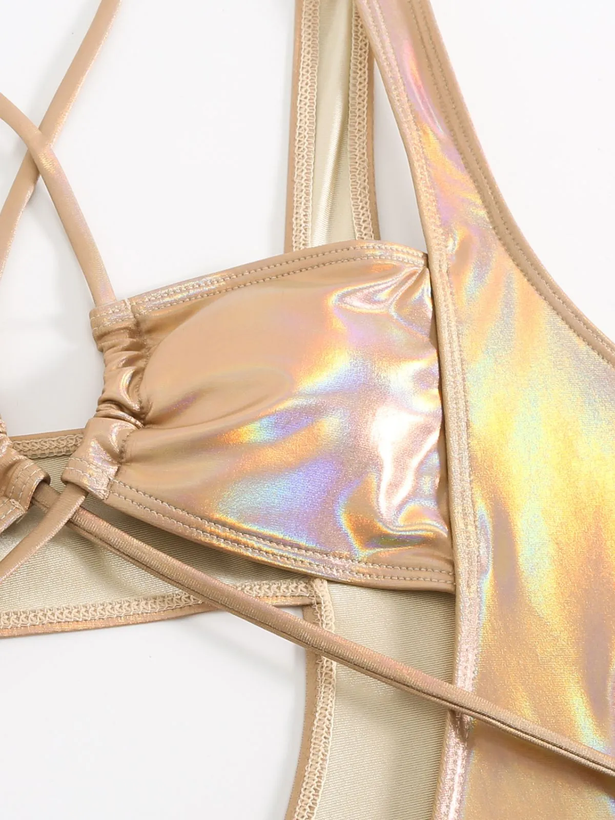 1970s Halter Cut-Out Metallic One-Piece Swimsuit sold by Retro Stage product image thumbnail 4