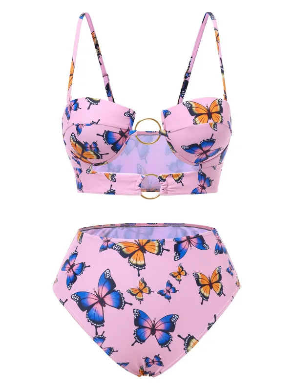 Pink 1950s Hollow Ring Butterfly Bikini Set sold by Retro Stage