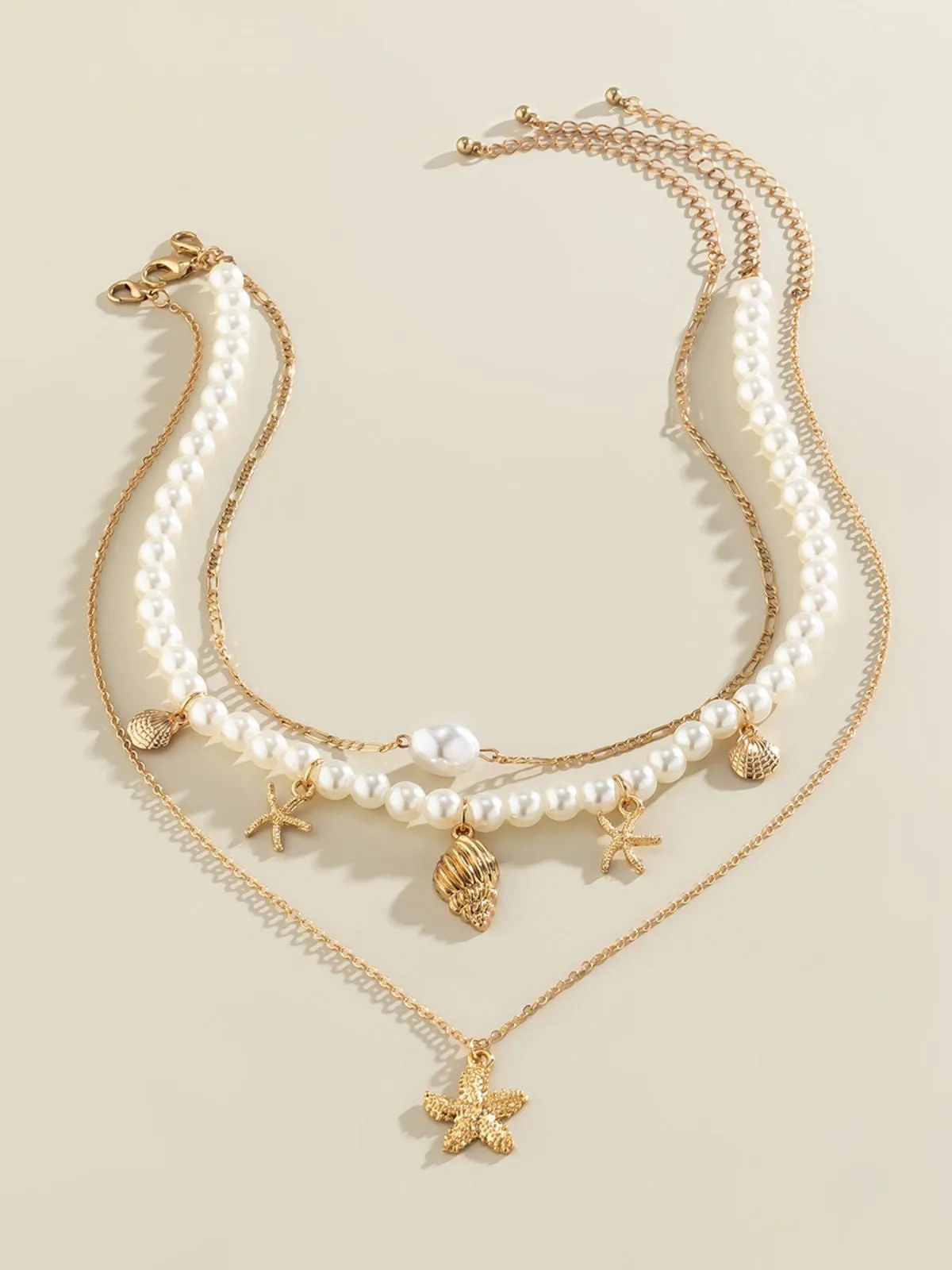 Starfish Seashell Pearl Layered Chain Necklace sold by Retro Stage product image thumbnail 4