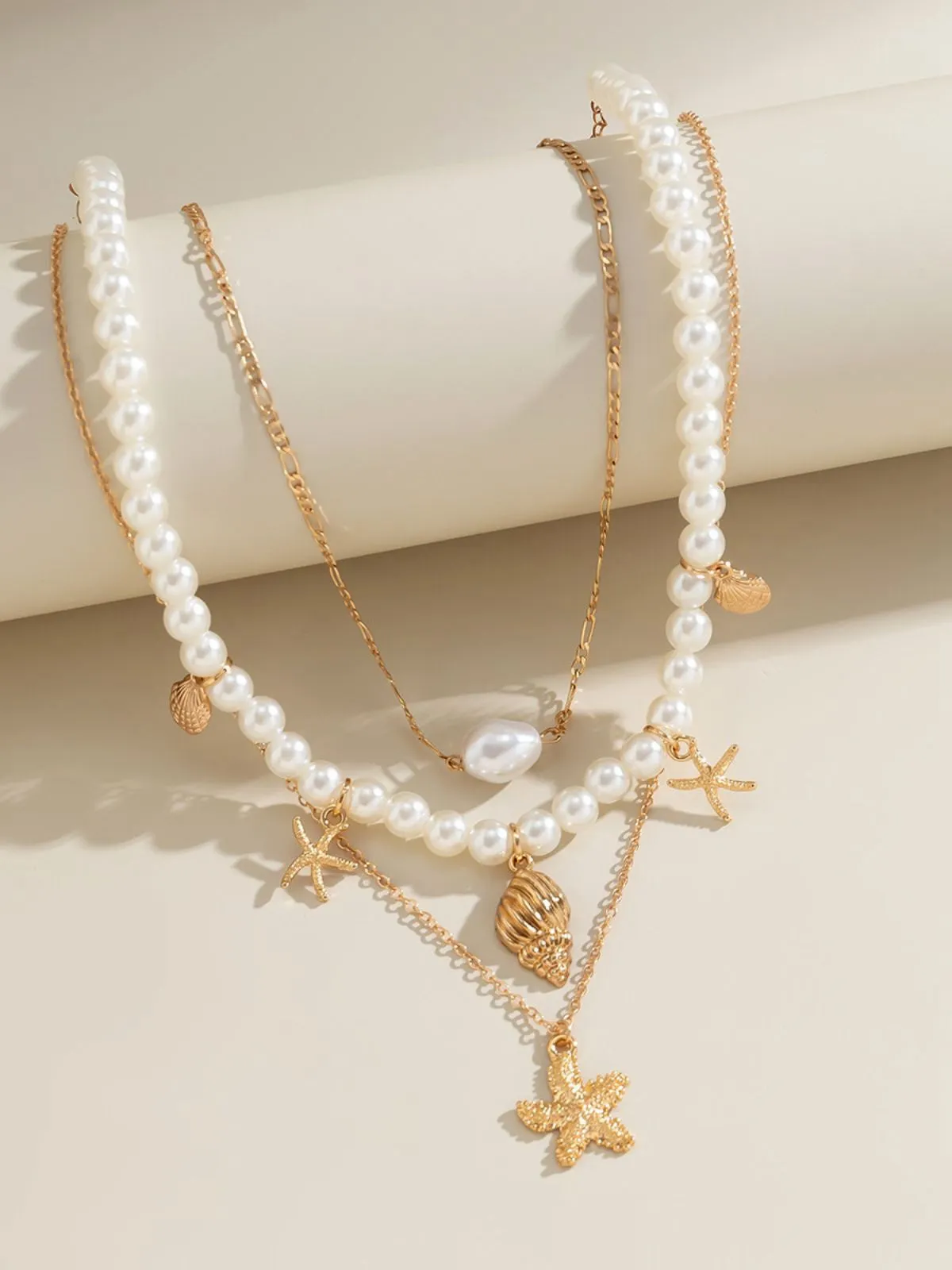 Starfish Seashell Pearl Layered Chain Necklace sold by Retro Stage product image thumbnail 3